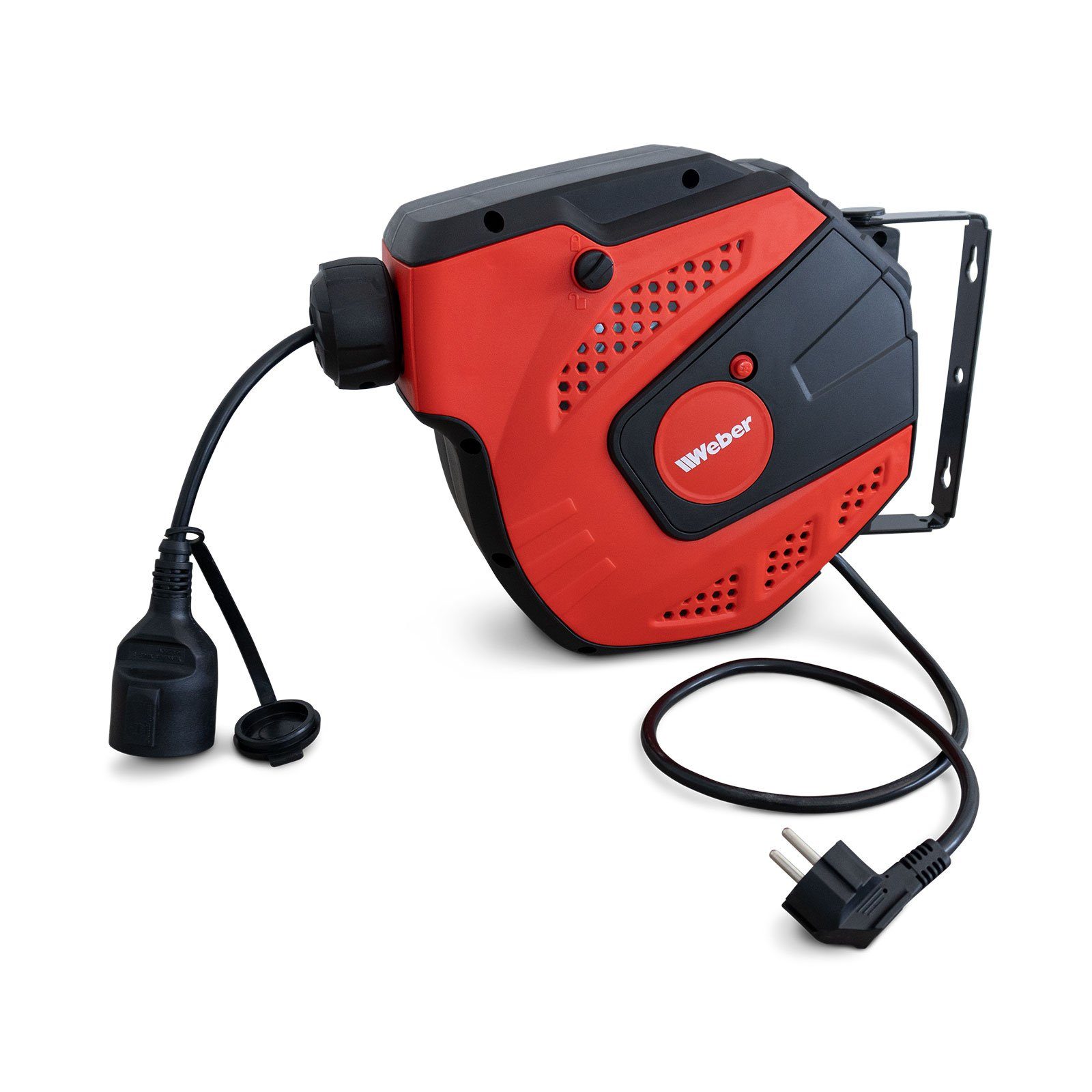 Weber GmbH Kabelaufroller Automatik 230 V 15 m Kabeltrommel 1-fach (Wandhalterung, Schutzkontaktkupplung, Kabellänge 15 m), 180° schwenkbar, automatische Rückwicklung