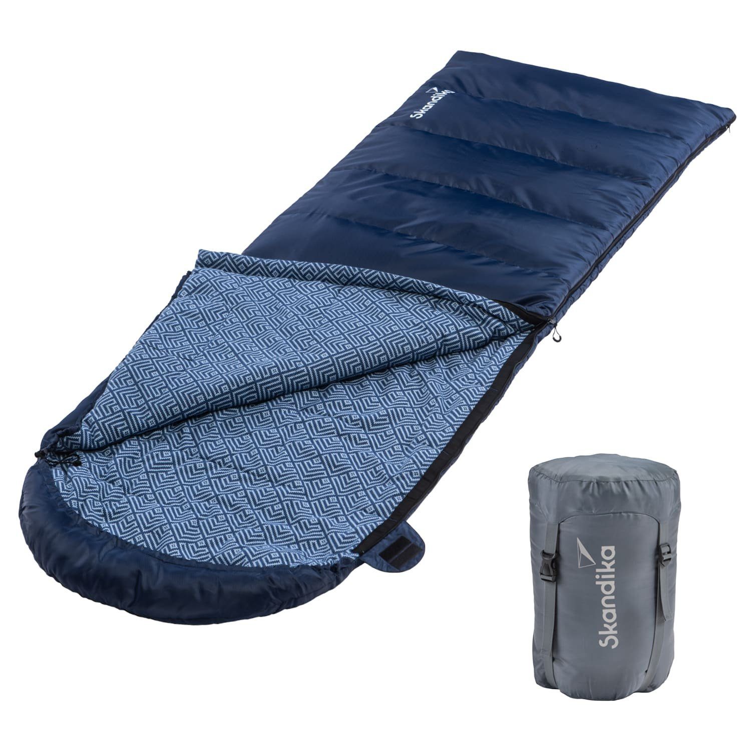 Skandika Doppelschlafsack, bis Baumwolle, Outdoor Deckenschlafsack x Flanell, cm, 220 Luxus-Qualität, Camping 3 koppelbar, Schlafsack Dundee -20°C, indigo Jahreszeiten, 80