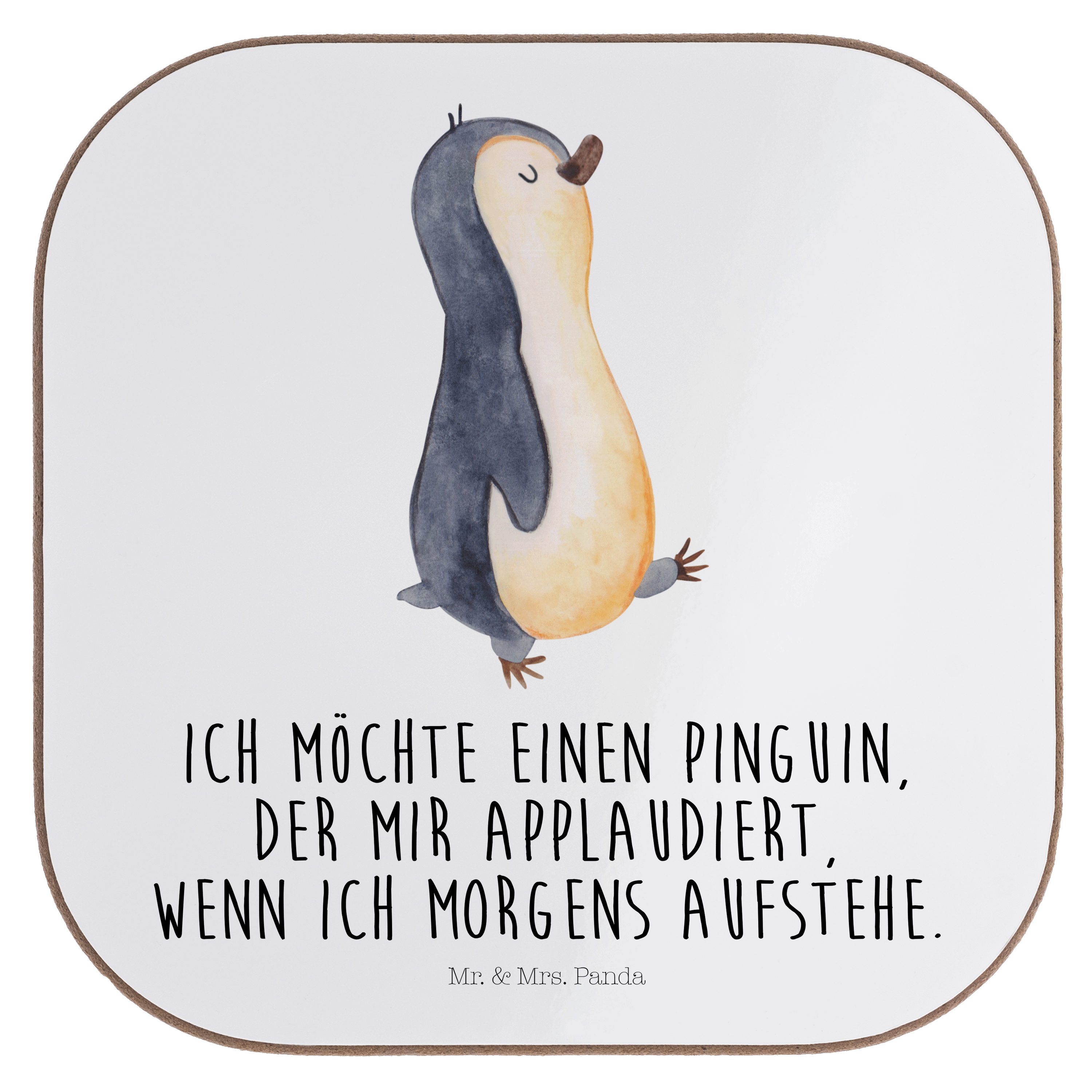 Mr. & Mrs. Panda Getränkeuntersetzer Pinguin marschierend - Weiß - Geschenk, Glasuntersetzer, spazieren, F, 1-tlg.