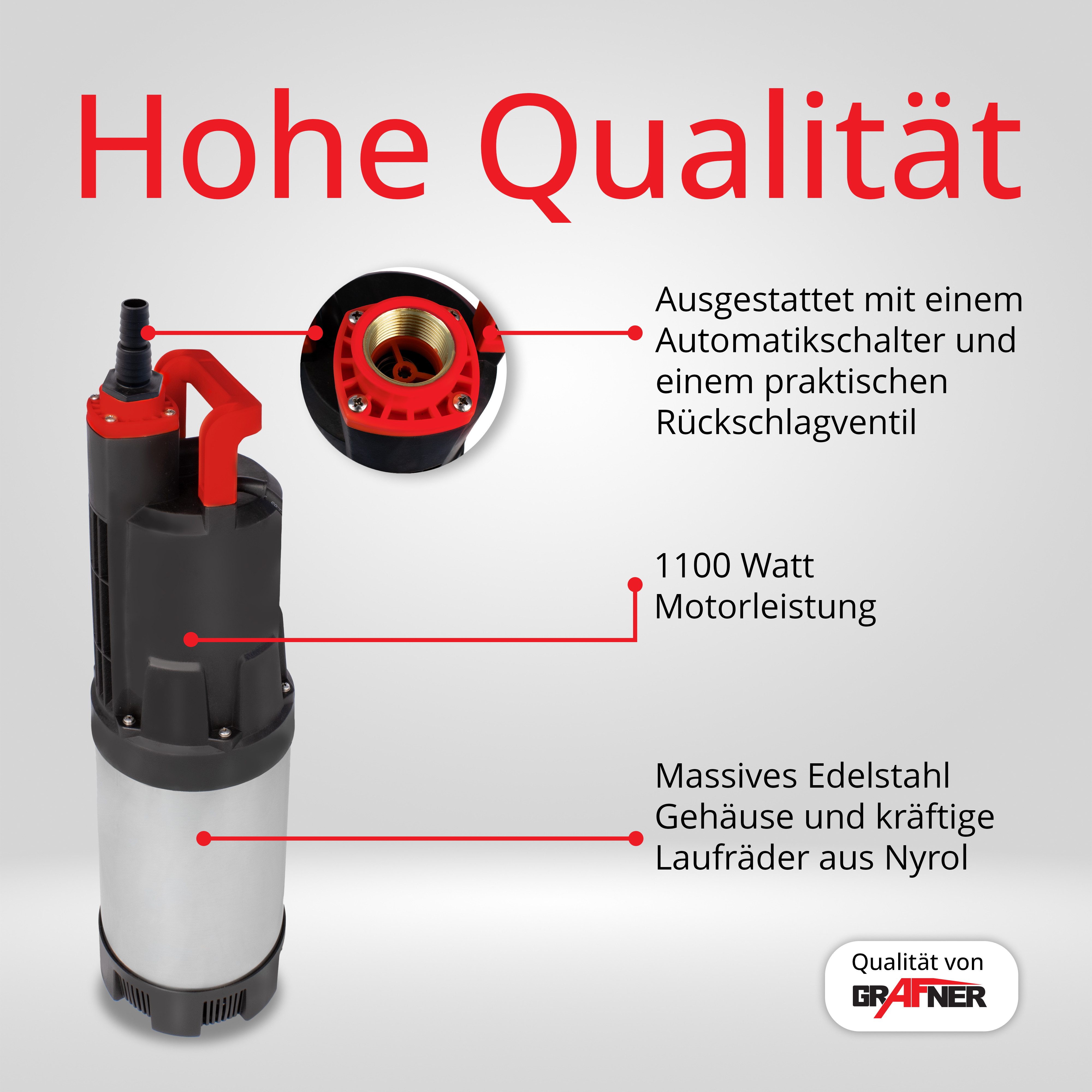 Grafner Tauchpumpe Drucktauchpumpe 1100Watt 6500L/h Schmutzwasserpumpe, günstig online kaufen