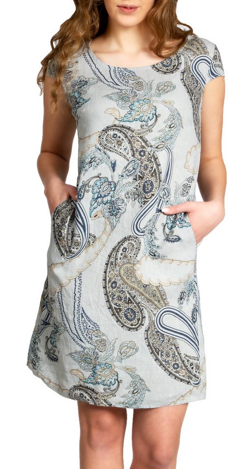 Caspar Sommerkleid SKL022 Damen Sommer Leinenkleid mit Paisley Print bis Größe 50 Luftig leicht, figurumspielende Form, mit seitlichem Jersey-Einsatz