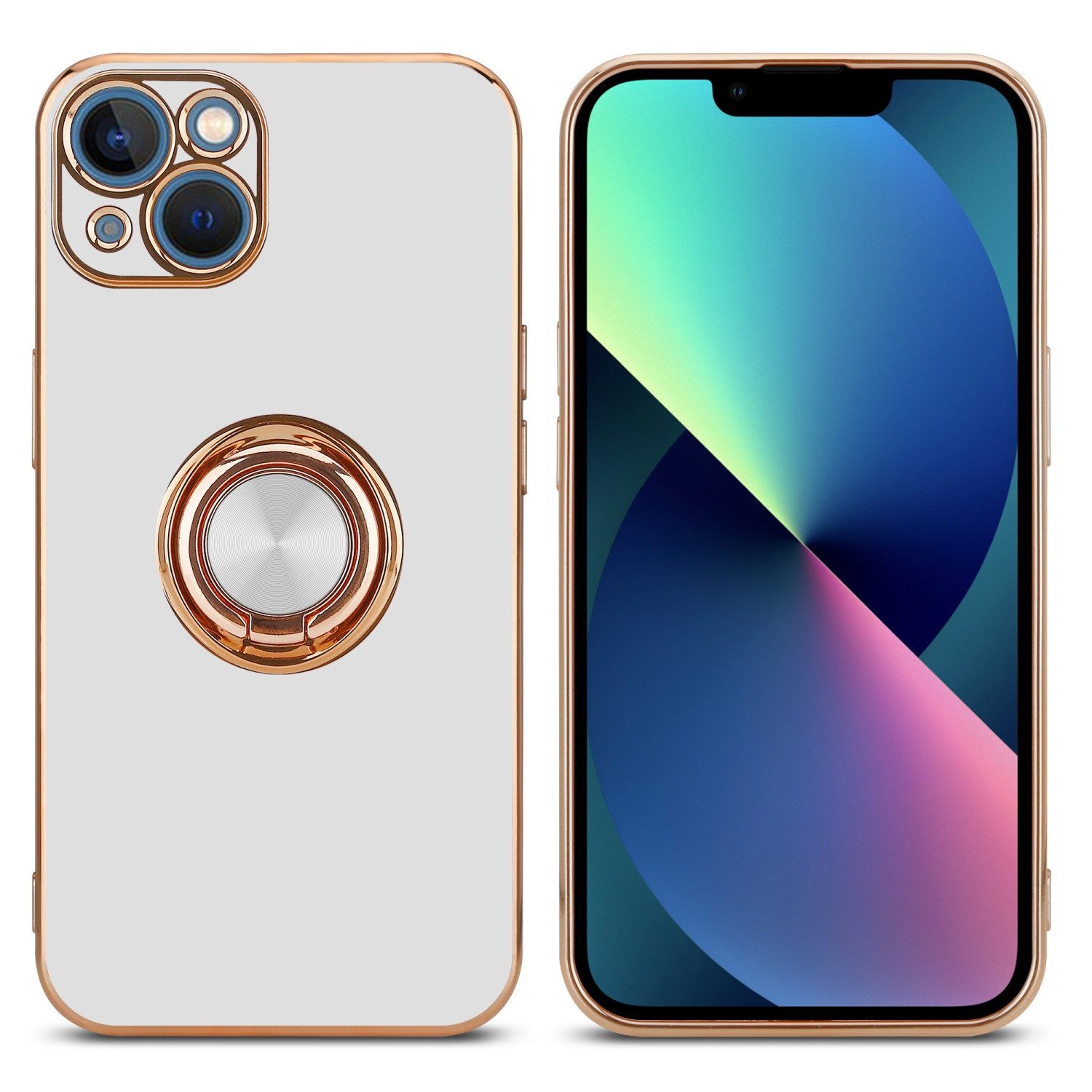 Cadorabo Handyhülle für iPhone 13 Hülle Apple iPhone 13, Schutzhülle - TPU Silikon Hülle - mit Kameraschutz und Ring