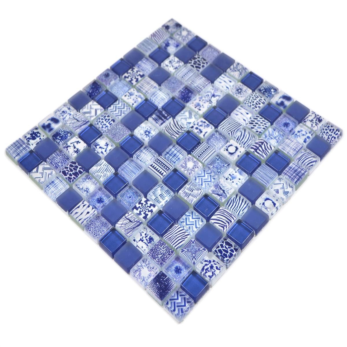 Mosafil Mosaikfliesen Glasmosaik Fliesen Cornelia Retrooptik, Glas 30.000x30.000, blau, Verlegefertig auf ein Netz geklebt - Wasserfest