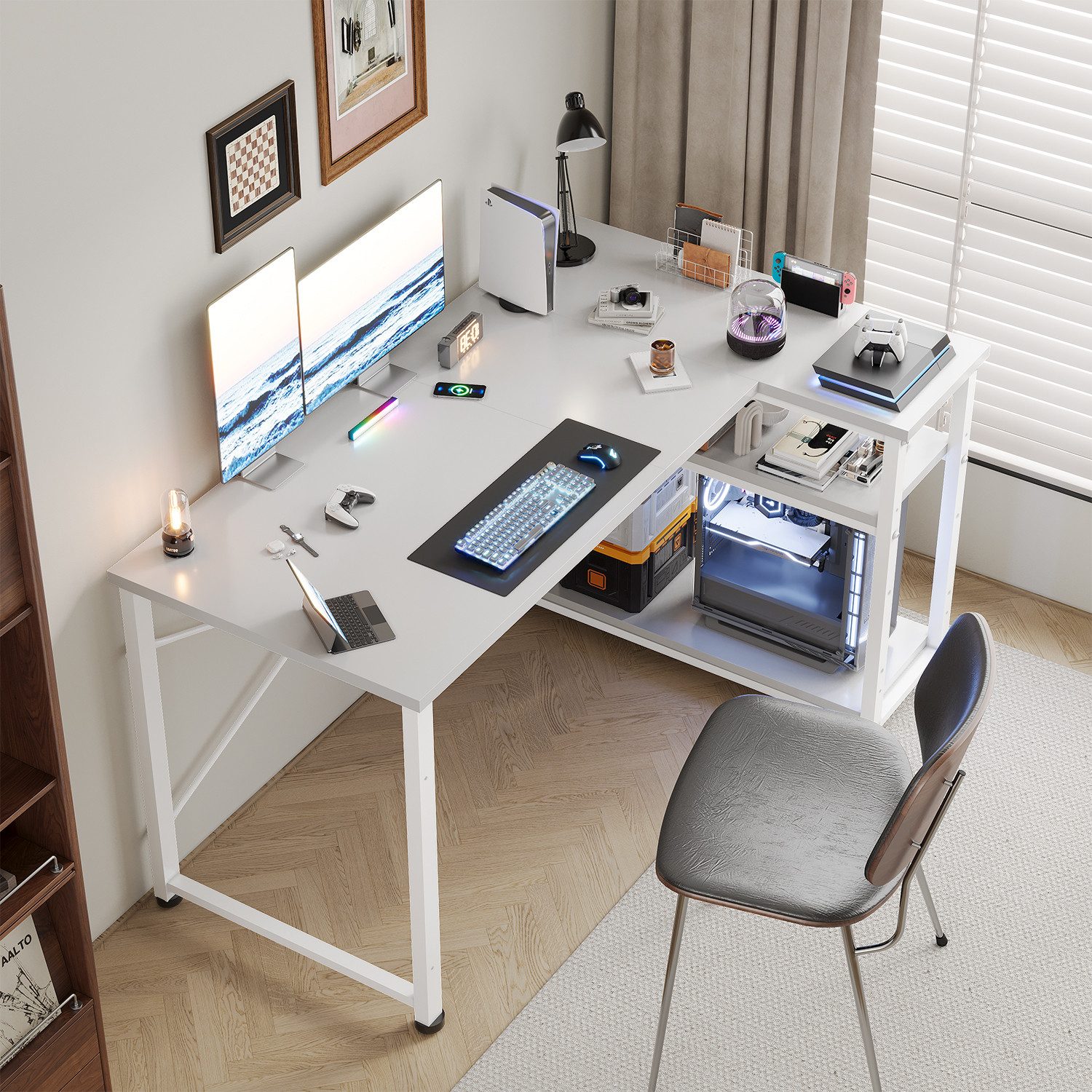 HOMALL Eckschreibtisch 100/120L Form mit Ablagefächern, 2 Tier DIY Lagerreg günstig online kaufen