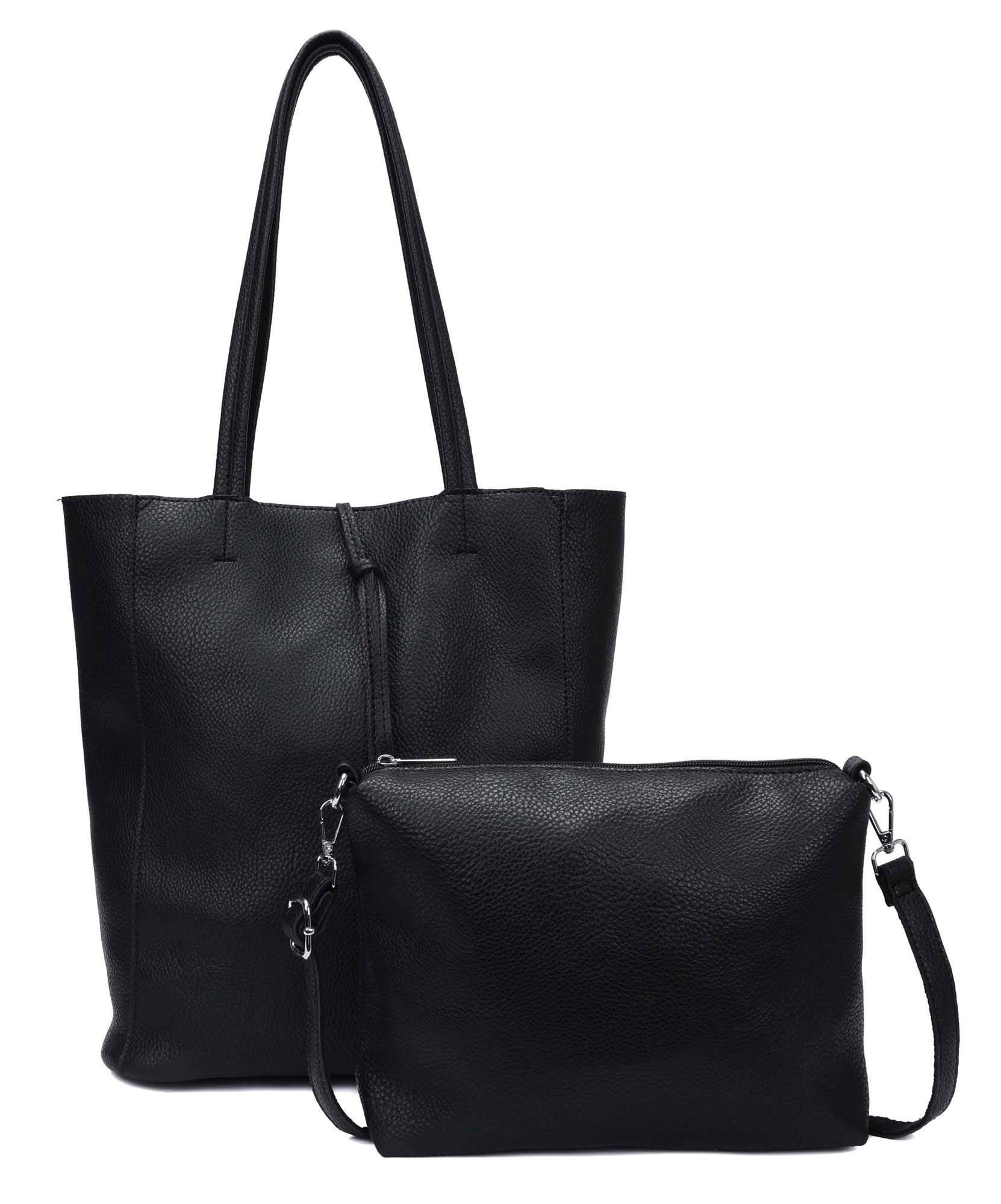ITALYSHOP24 Schultertasche SET 2in1 Damen Tasche Umhängetasche XXL Shopper, Leichtgewicht Hobo + Crossbody Bag / Schmucktasche