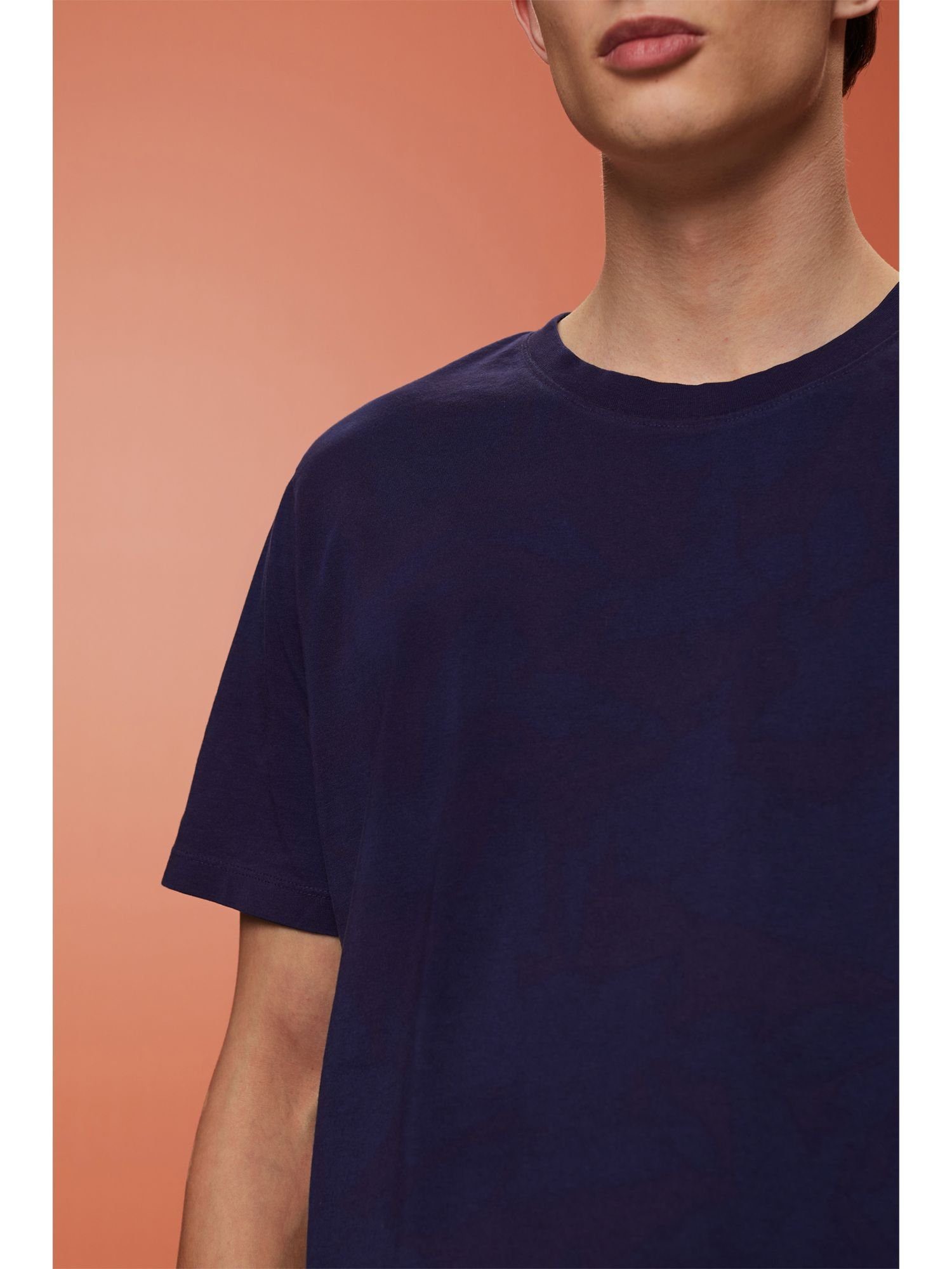 Esprit T-Shirt Rundhals-T-Shirt, 100 (1-tlg) DARK BLUE Baumwolle 
