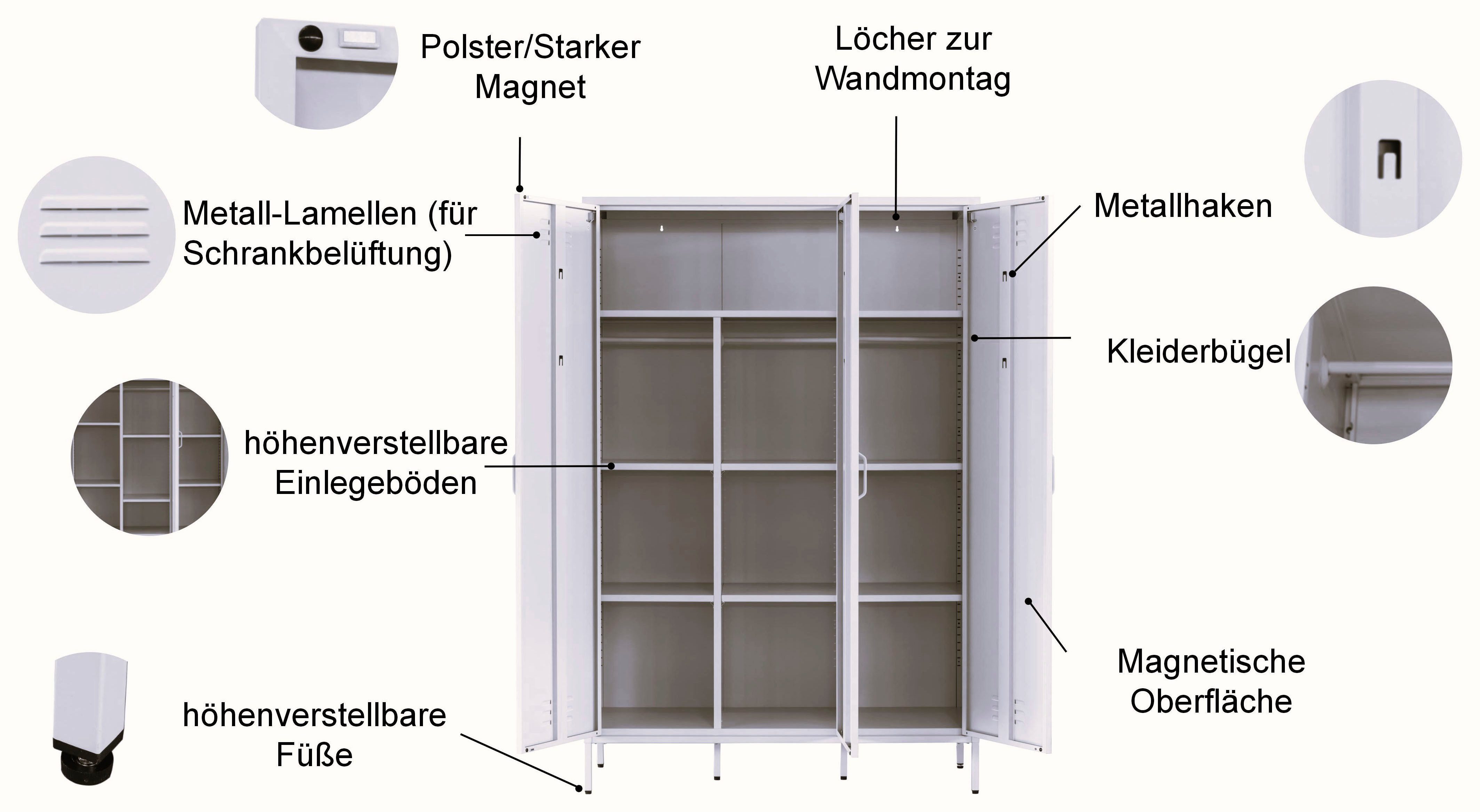 OTTO home Kleiderschrank Siena Schrank Spind Metallschrank mit 3 Türen (Ideal für jeden Wohnraum - Trendsetter) Zeitloser Schlafzimmerschrank Garderobe Multischrank