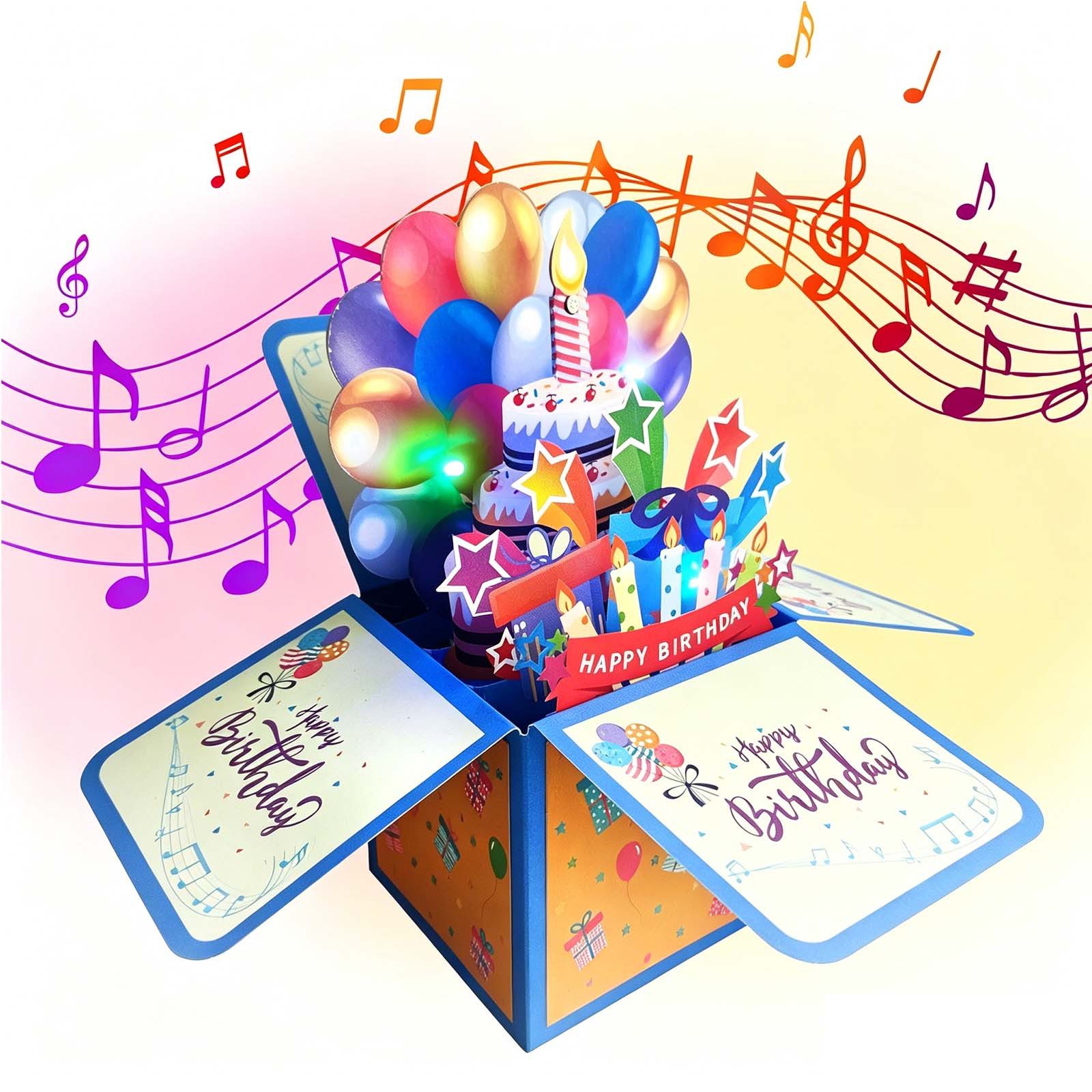 MOPUEA Geburtstagskarte Geburtstagskarte 3D-Pop-Up-Feuerwerk Kuchen variable Lichter und Musik, Verstellbar ergonomisch atmungsaktiv stabil für kleine bis große Hunde