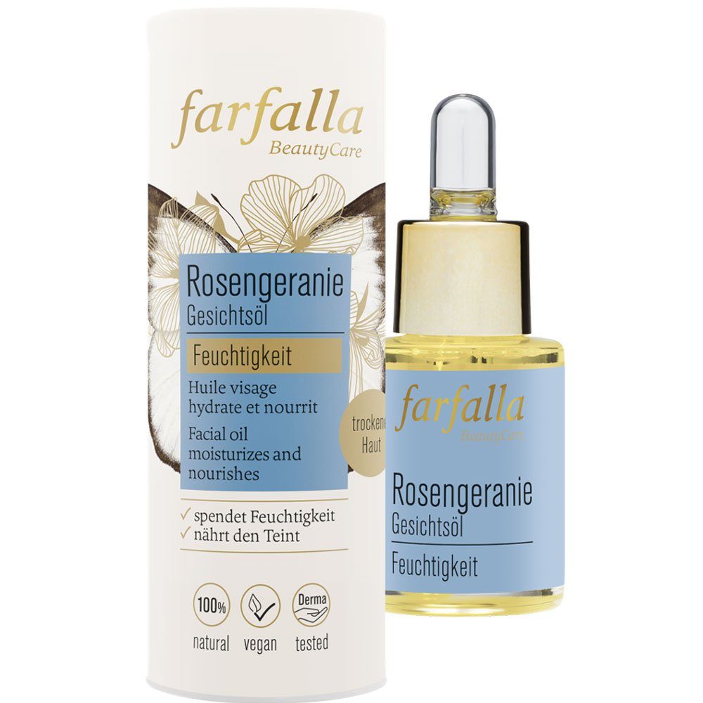 Farfalla Essentials AG Gesichtspflege Gesichtsöl Rosengeranie Feuchtigkeit, 15 ml | Gesichtsöle