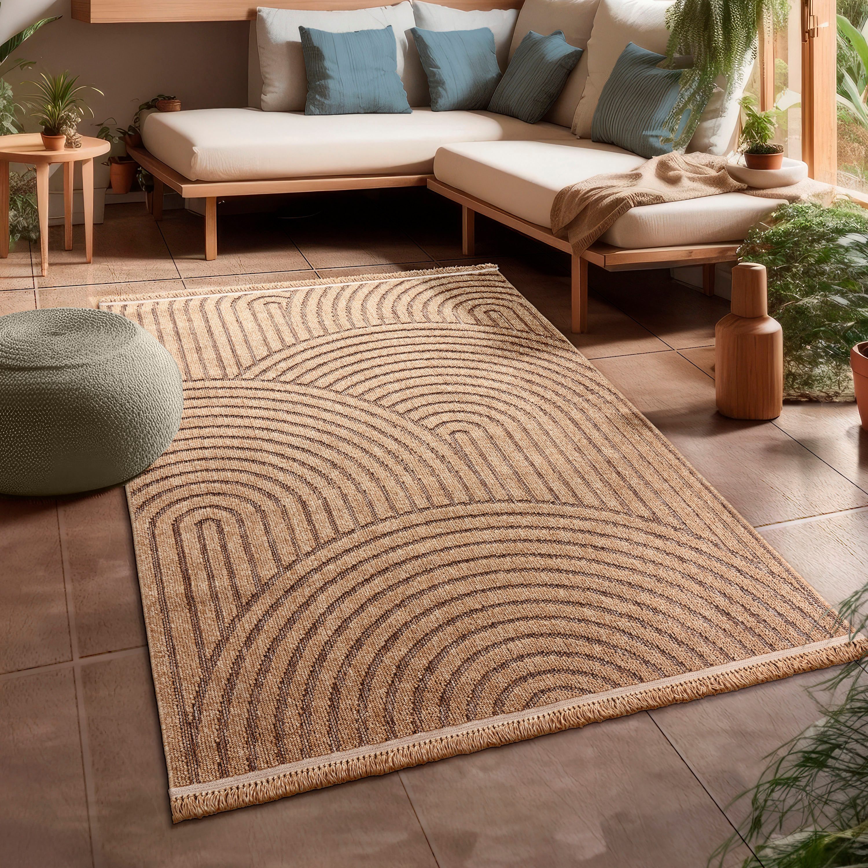 Paco Home Teppich Cologne 492, rechteckig, Höhe: 11 mm, Flachgewebe, meliert, Regenbogen, mit Fransen, Outdoor geeignet