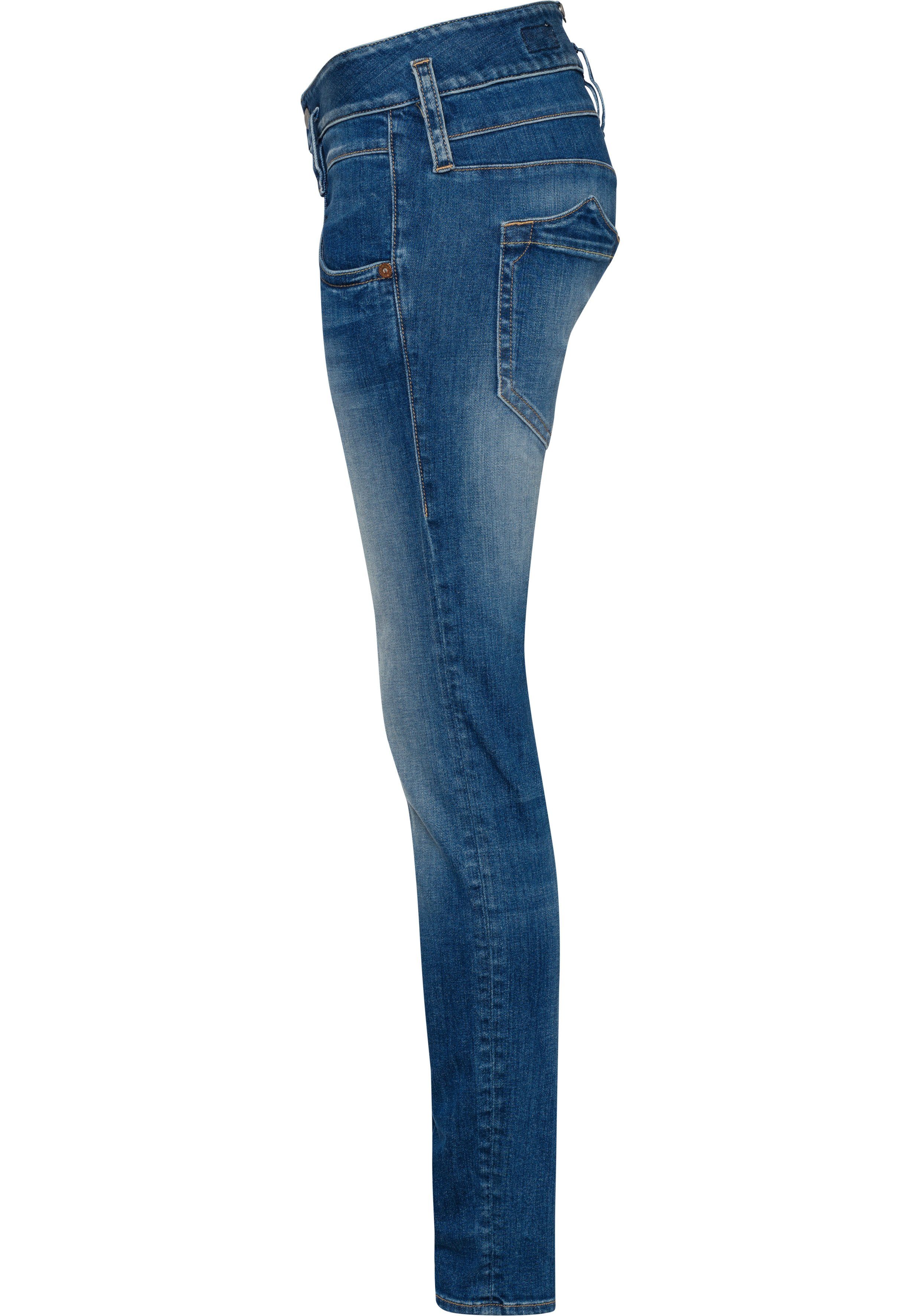 Herrlicher Slim-fit-Jeans PITCH SLIM ORGANIC sea 879 blue Vintage-Style Abriebeffekten mit