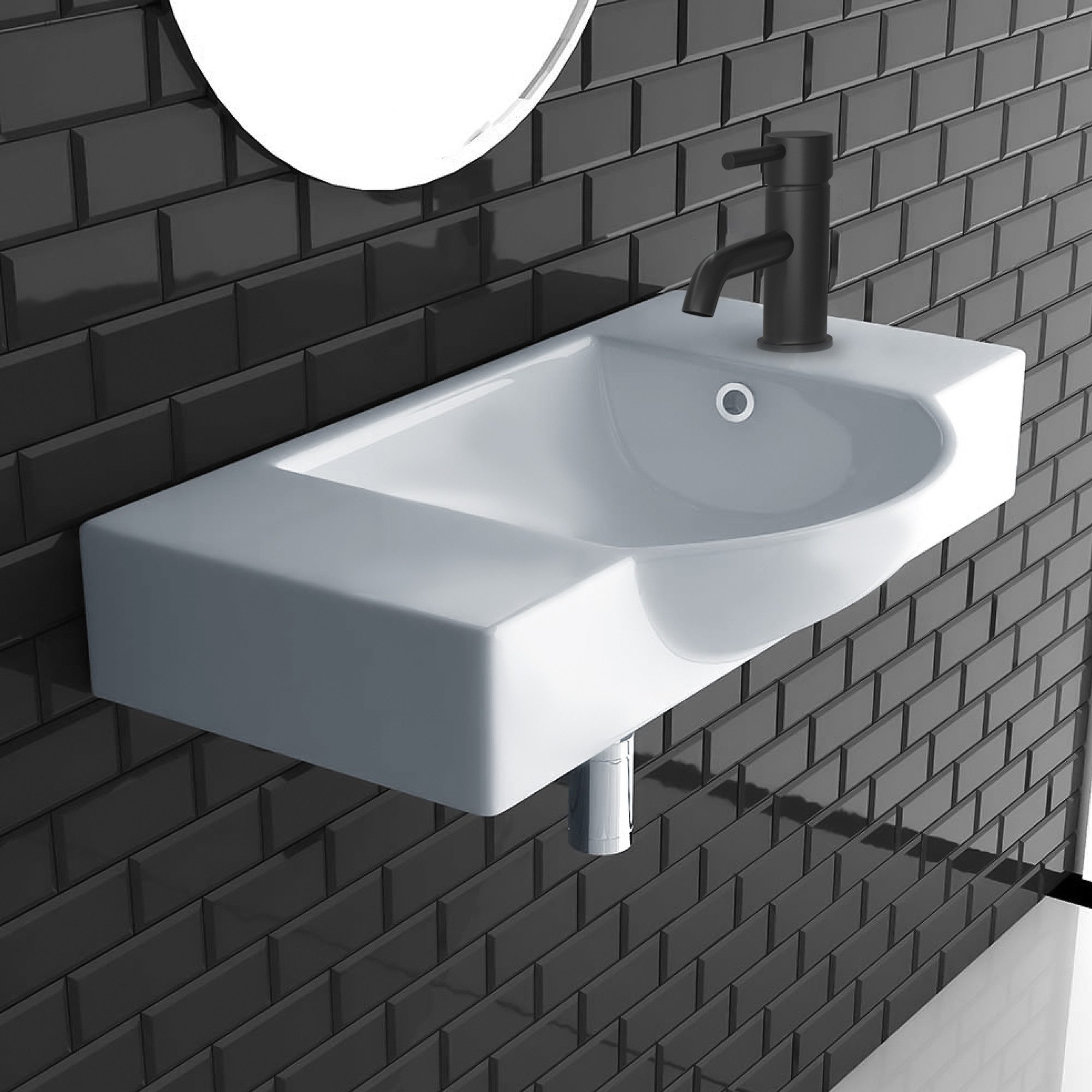 Alpenberger Waschbecken Waschplätze Klein Gäste WC - Keramik Handwaschbecken 55 cm Breit (Waschtisch, 1-St., Keramik Hängewaschbecken), OHNE Armatur, Ablaufventil oder Siphon