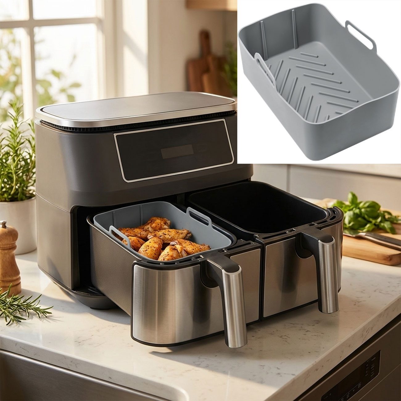 Casativo Silikonform Silikon Form für Heißluftfritteuse antihaft hitzebeständig 20x12,7x7cm, (1-tlg), Silikon-Airfryerform 4,5L, rechteckig, BPA-frei, 20x12,7x7 cm