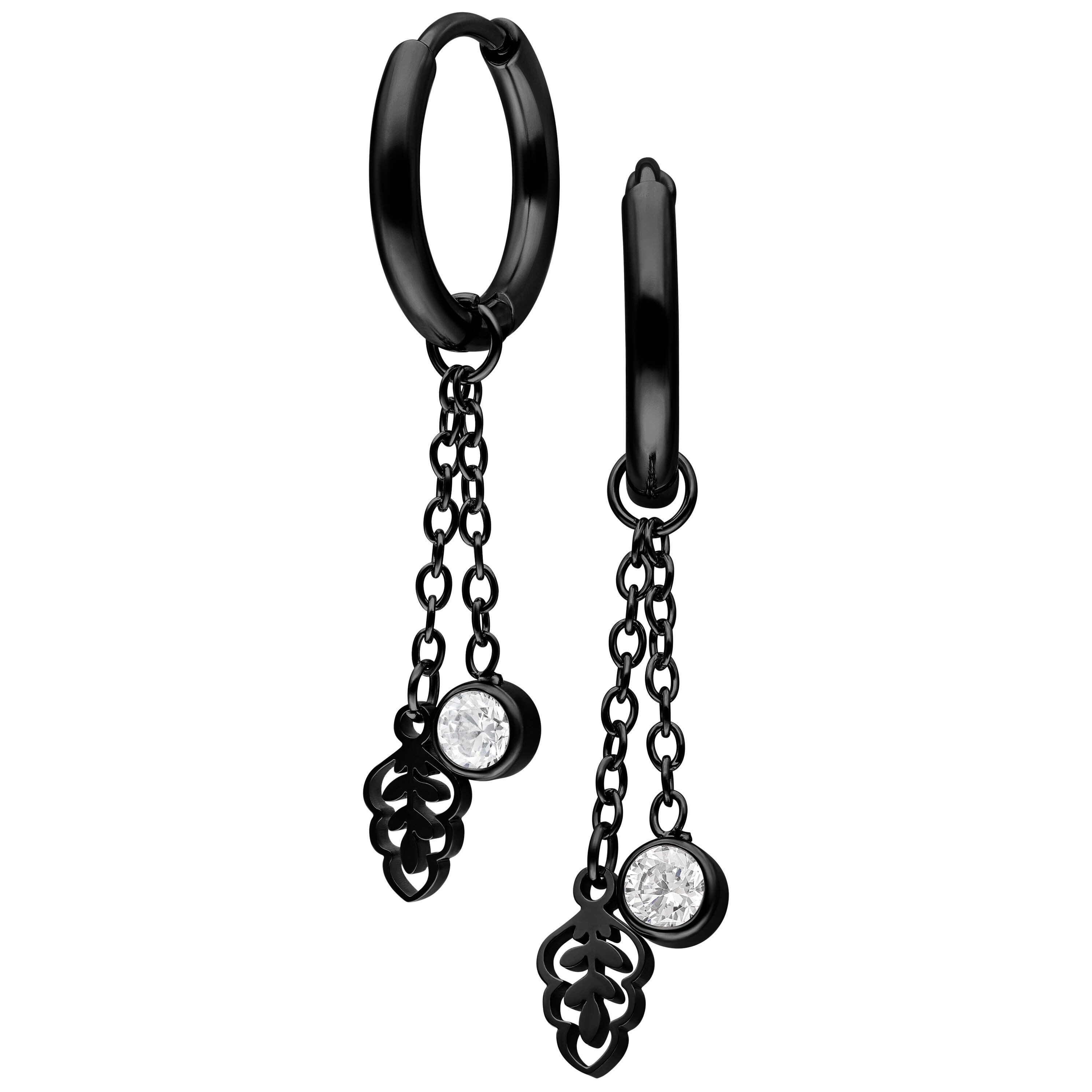 Paar Ohrhänger Mini Crystal Leaf Hoops Pair - Schwarz