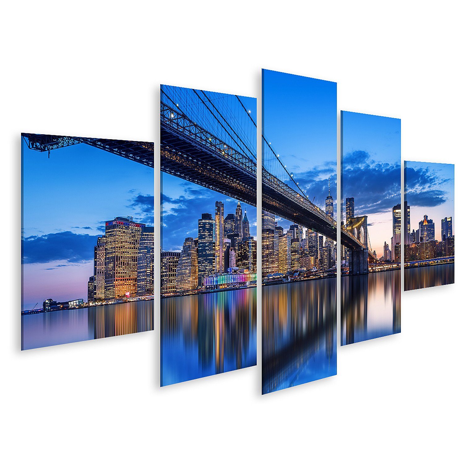 Leinwandbild Bild auf Leinwand Panoramablick Skyline New York Sonnenuntergang New Y