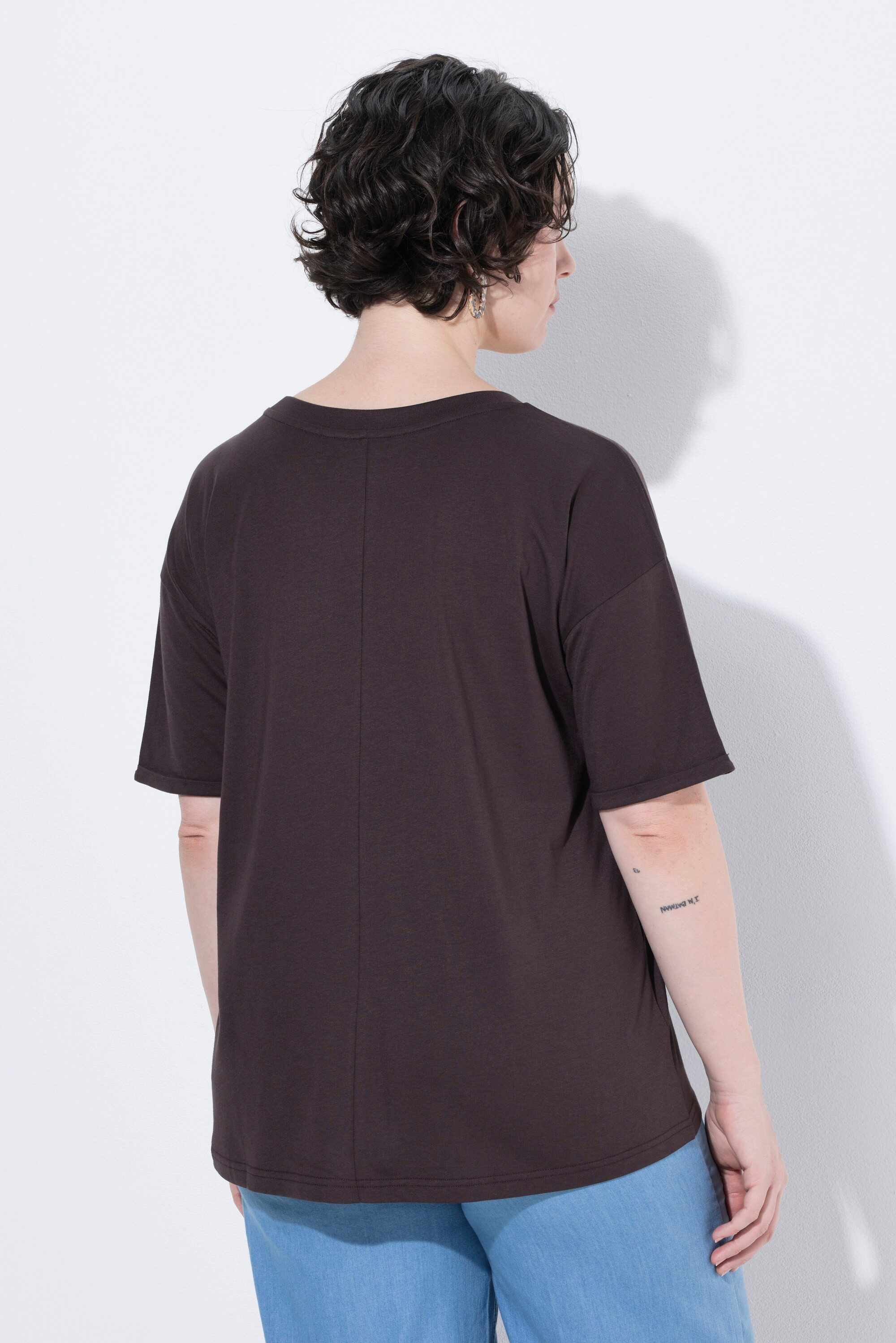 Ulla Popken T-Shirt T-Shirt Stickerei Oversized Rundhals Halbarm