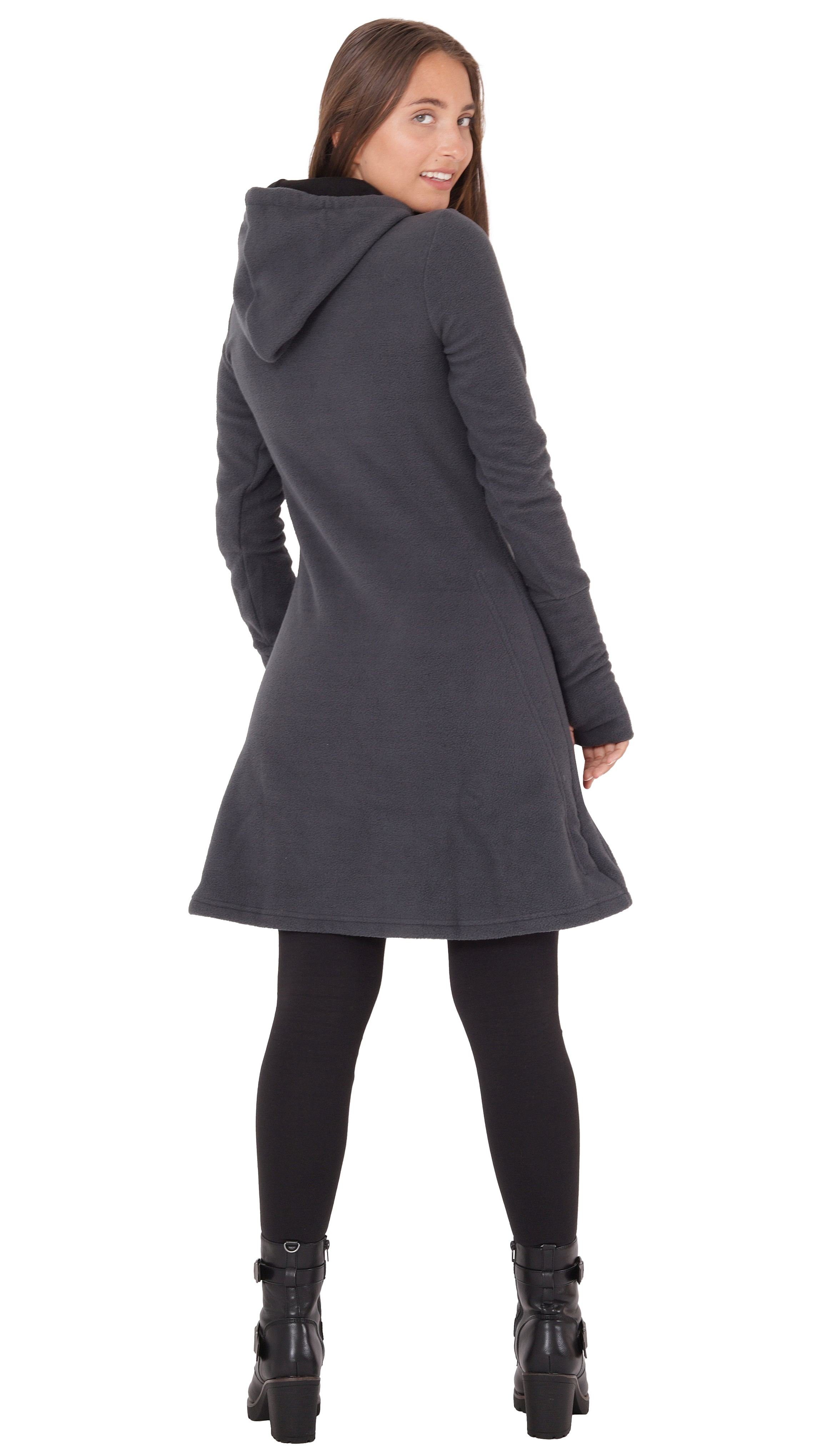 PUREWONDER A-Linien-Kleid Kapuzenkleid Winterkleid Fleece Traumfänger mit dr31 Grau