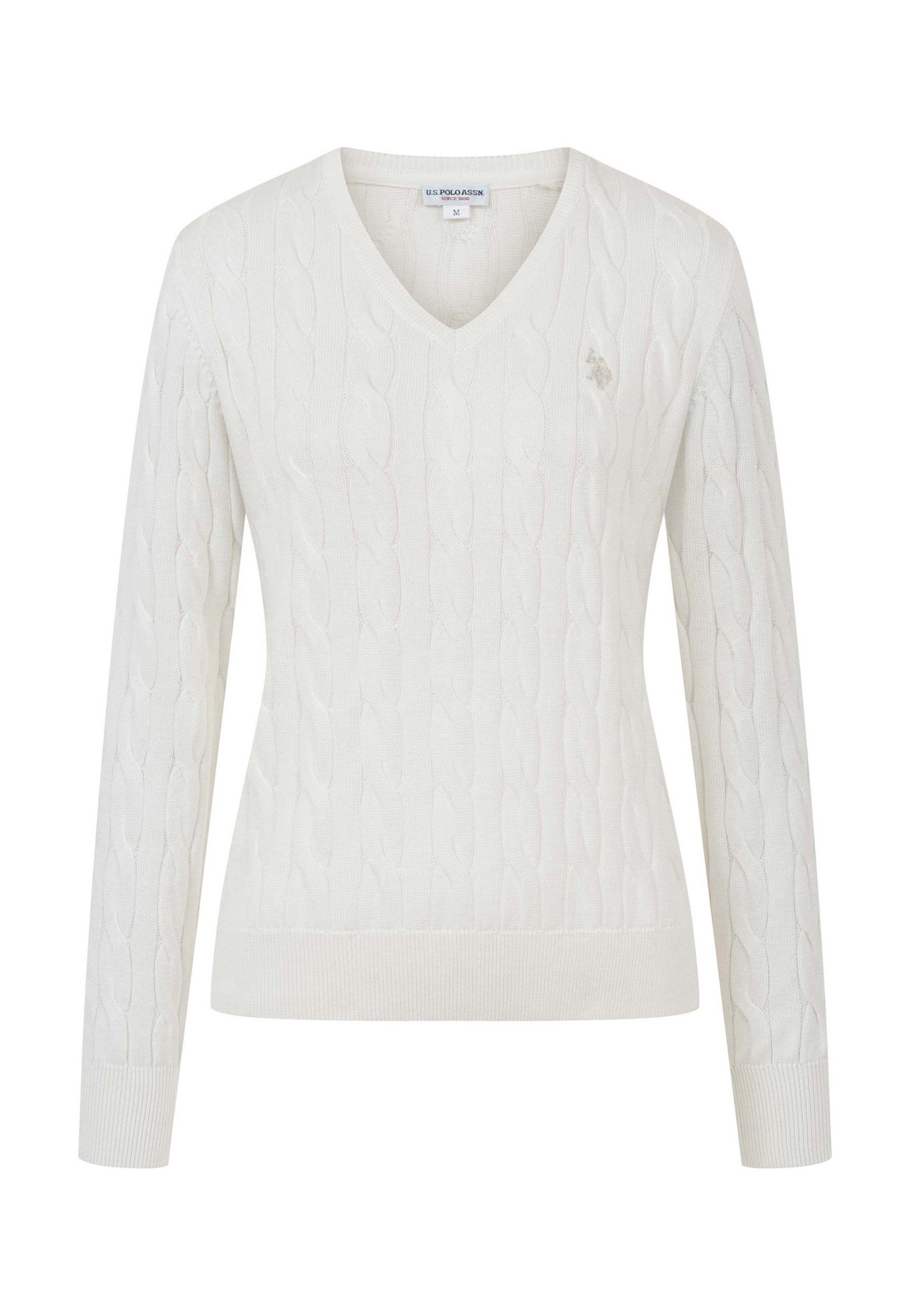 U.S. Polo Assn. Rundhalspullover aus reiner Baumwolle mit V-Ausschnitt Klassischer Strickpullover mit Rippbündchen und dezenter Logostickerei