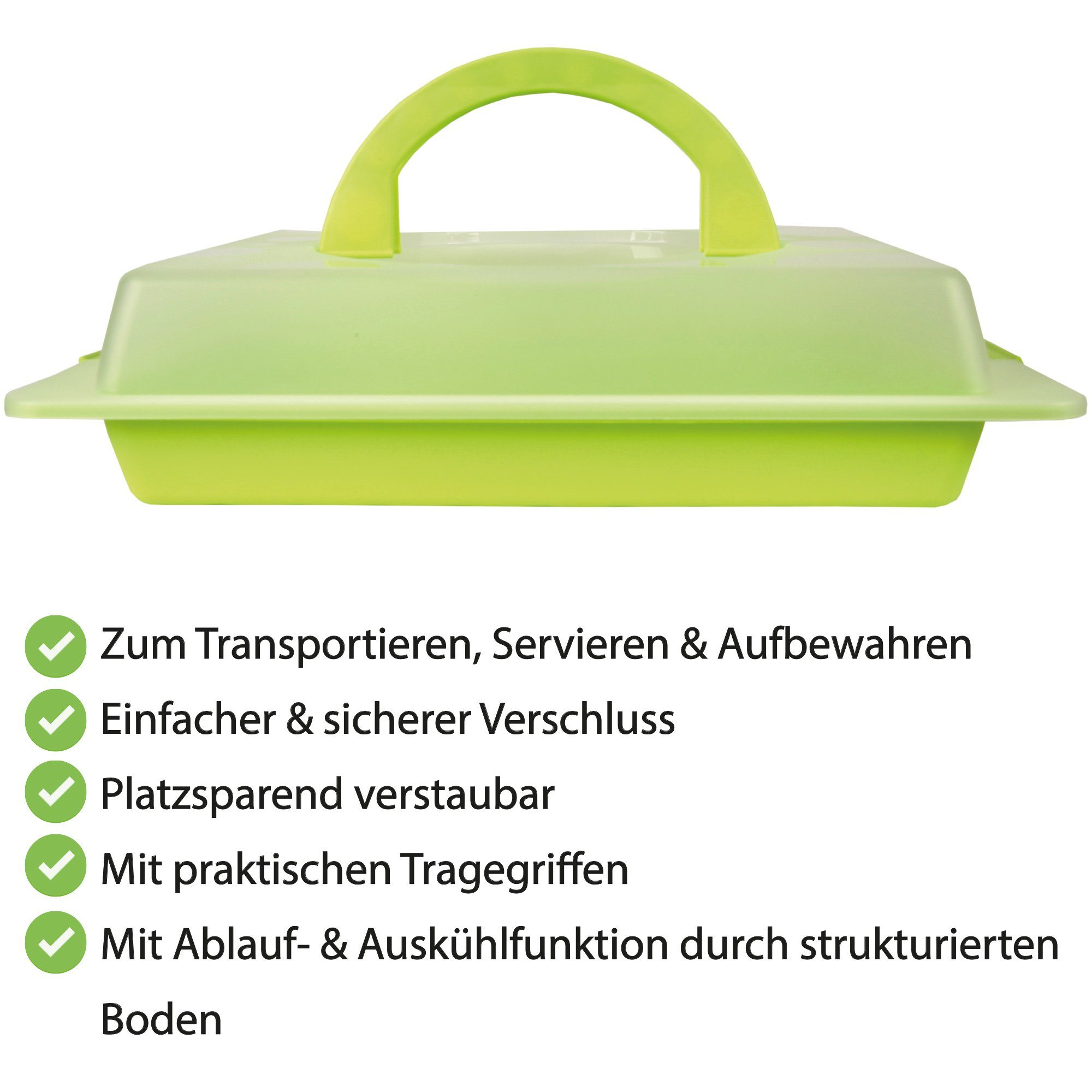 in (inkl. und Tragegriff) Farben abnehmbaren Tortenglocke Kuchenbox, Grün versch. mit mit Bestlivings Stückteilungshilfe Deckel Größen Kuchen-Transportbox