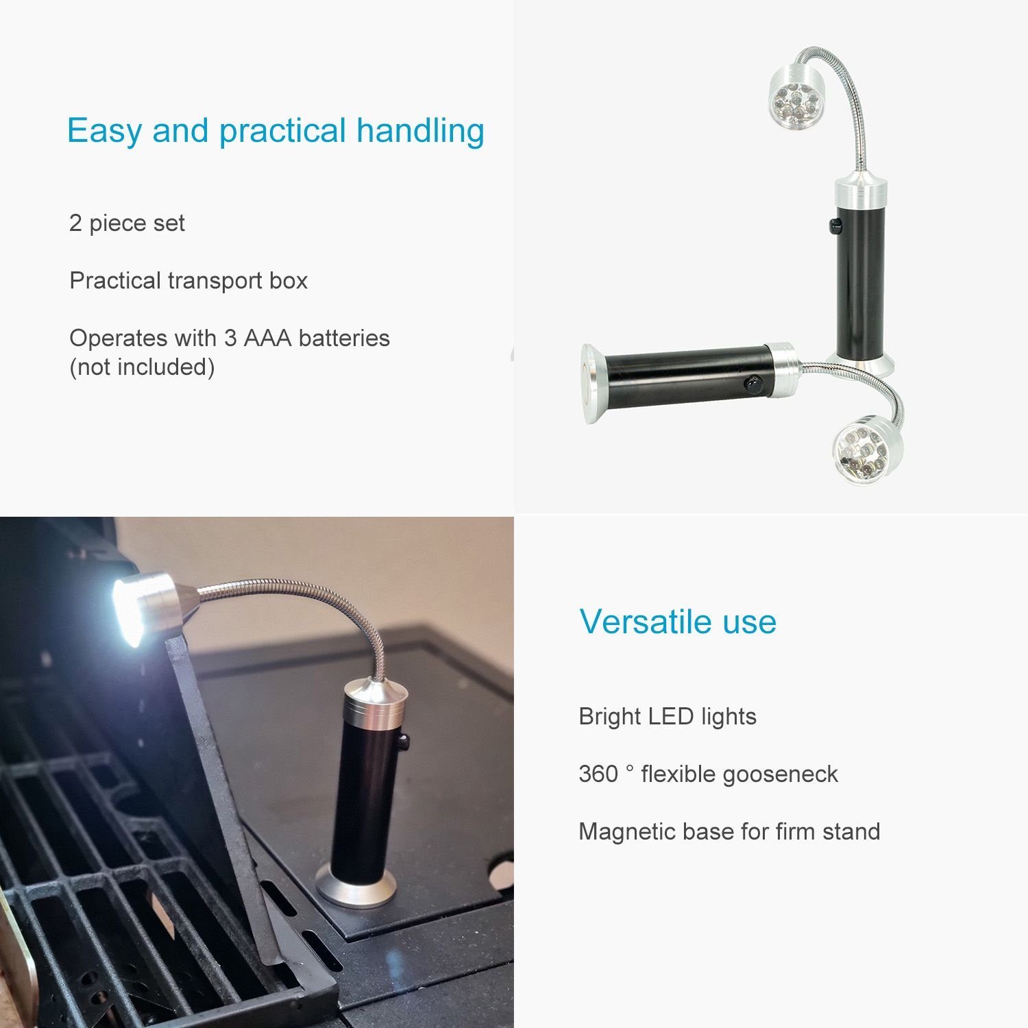 Intirilife Grilllampe, 2x Grillleuchte Magnetisch LED aus Aluminium