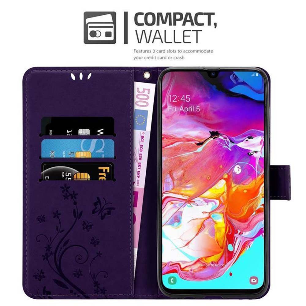 Cadorabo Handyhülle für Samsung Galaxy A70 / A70s Hülle Samsung Galaxy A70 / A70s, Hülle Schutzhülle Blumen Flower mit Standfunktion Kartenfach Magnet