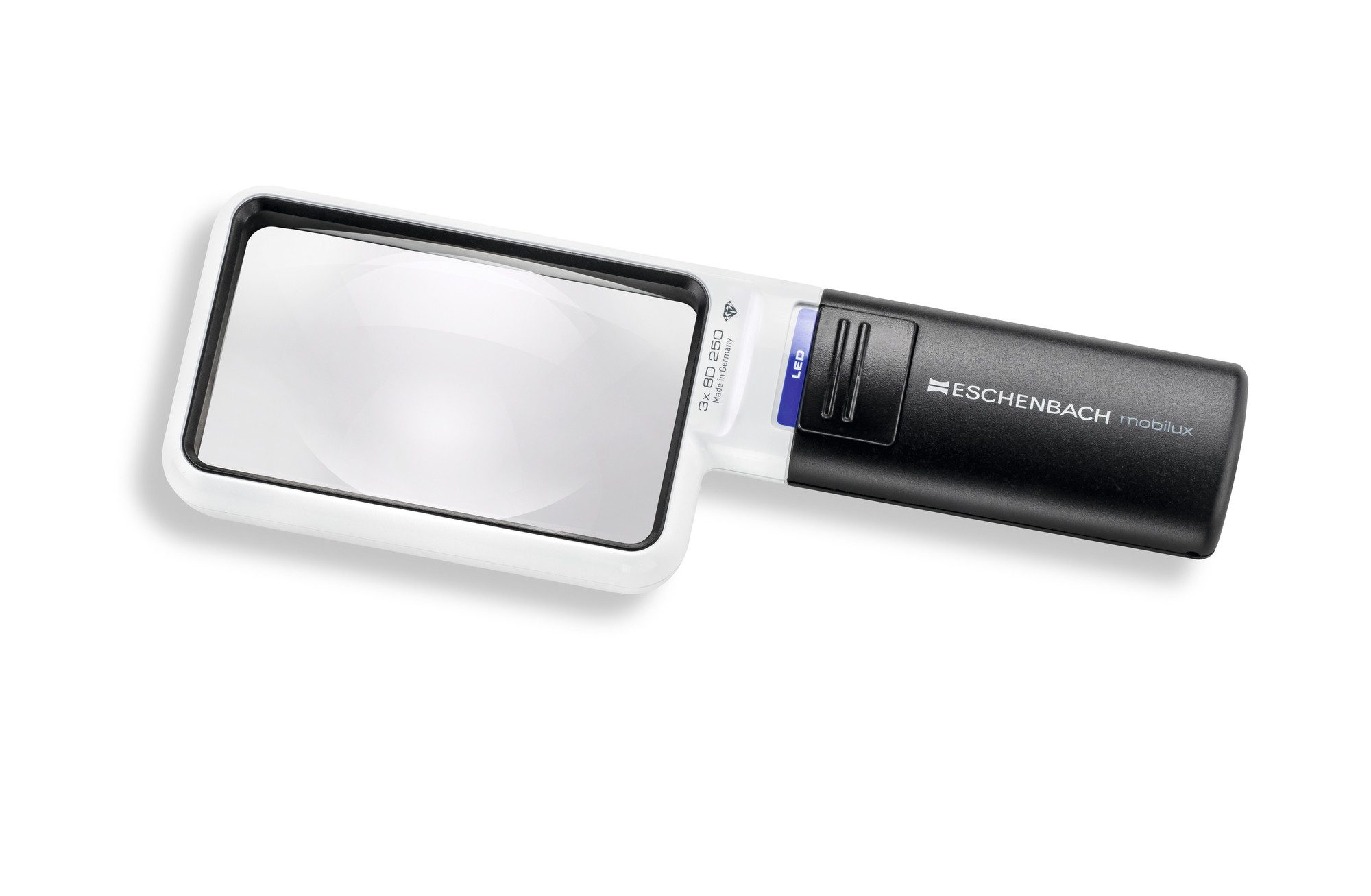 Eschenbach Optik Leuchtlupe mobilux LED, ideal für Senioren, 3-tlg., Handlupe mit echter 3x-Vergrößerung und drei Farbfiltern