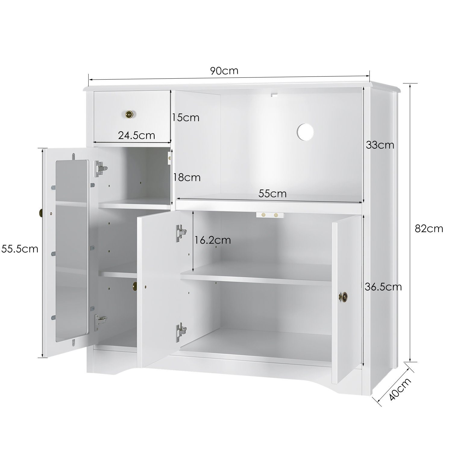 HOMECHO Buffet Küchenschrank weiß Mikrowellenregal mit Schubladen Ablagen