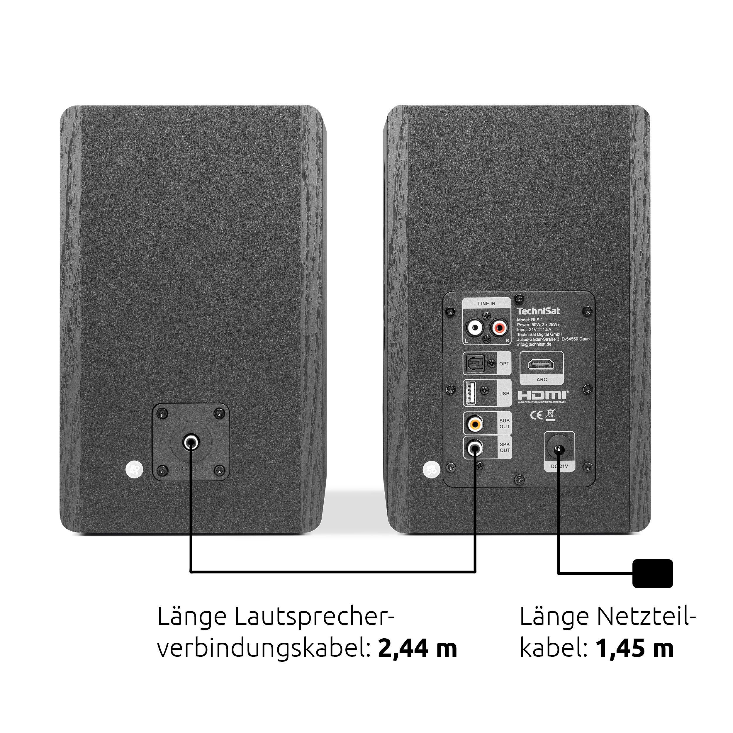 TechniSat AUDIOMASTER RLS 1 Lautsprecher 2.0 (50 W, Fernbedienung, HDMI, Bluetooth, USB, Equalizer und Subwoofer-Ausgang)