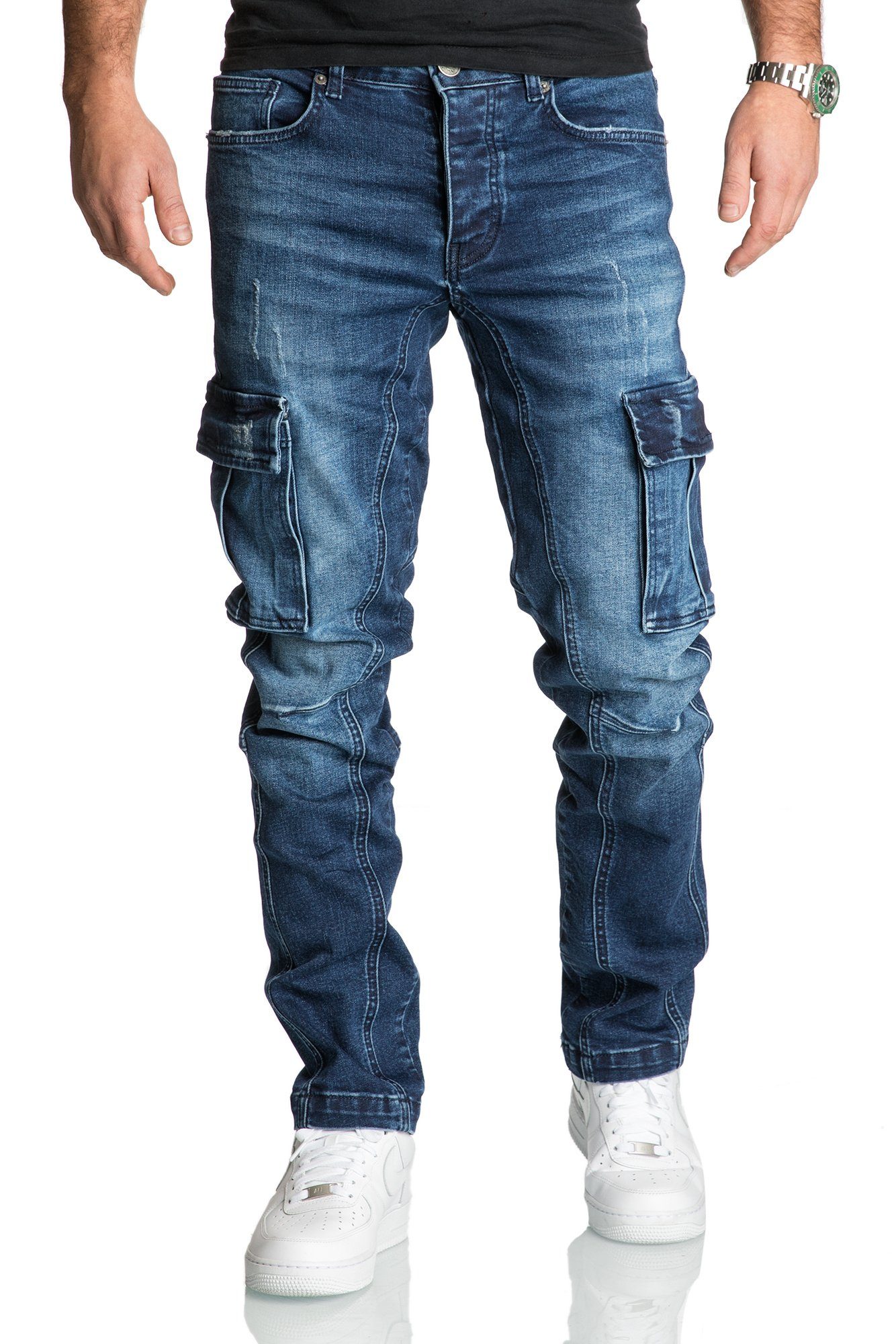 REPUBLIX Straight-Jeans WESTON Herren Regular Fit Denim Cargo Jeans Hose günstig online kaufen