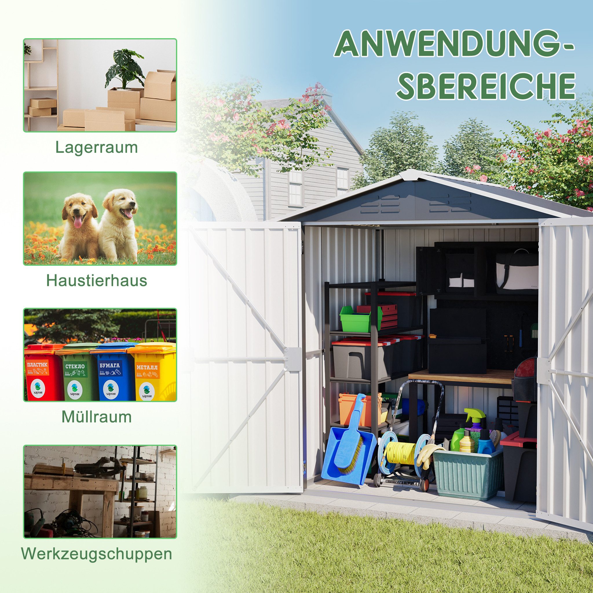 Yoimoimo Gartenhaus Metall-Geräteschuppen 3 Größen - Inkl. Fundament, Belüf günstig online kaufen