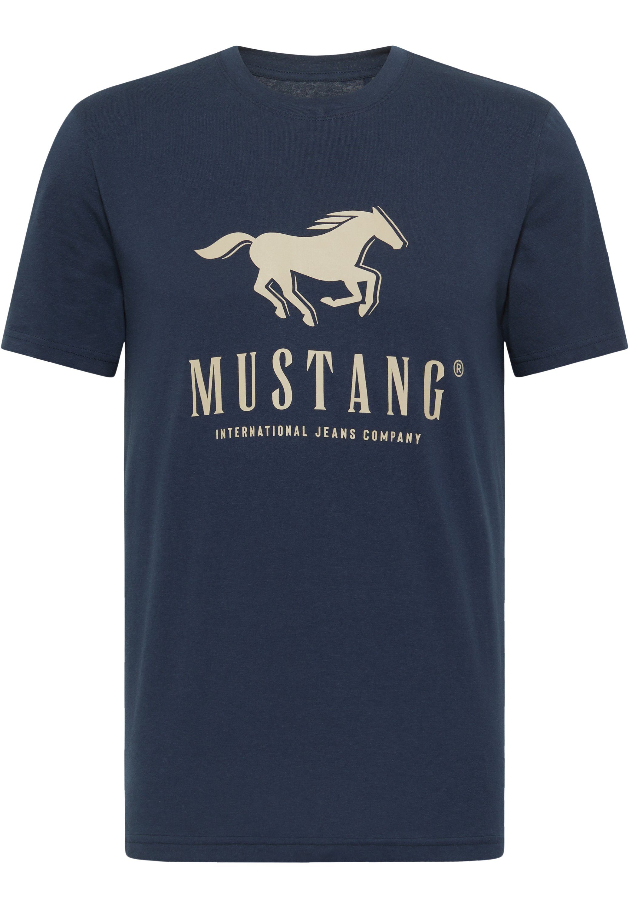 MUSTANG Kurzarmshirt Mustang Print-Shirt navy