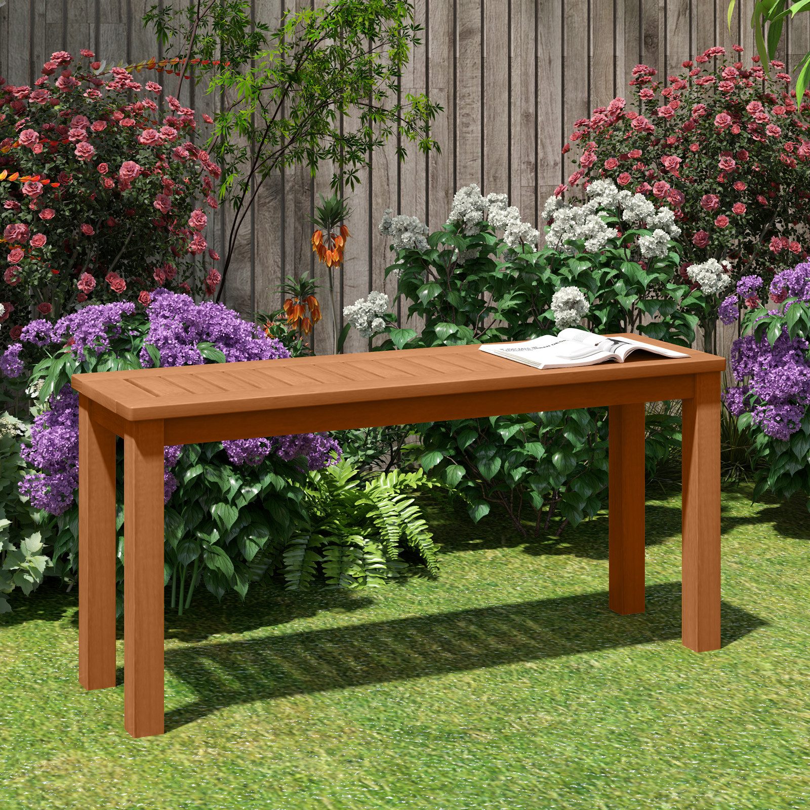 COSTWAY Gartenbank, wetterfest 2-Sitzer, Massivholz, ohne Rückenlehne, 100cm