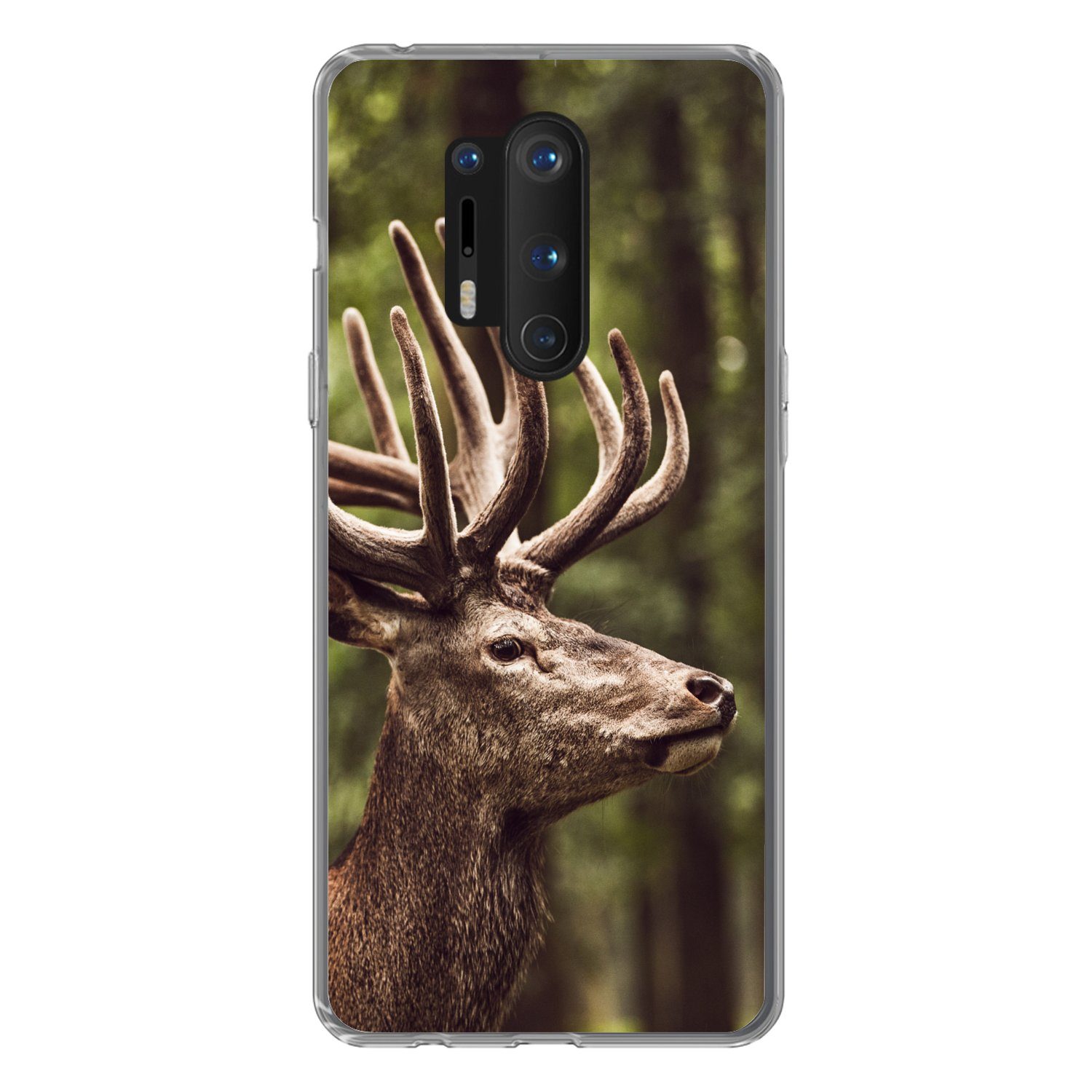 MuchoWow Handyhülle für OnePlus 8 Pro Hirsch - Natur - Geweih - Wald - Tiere, Phone Case, Silikon, Schutzhülle Dünn