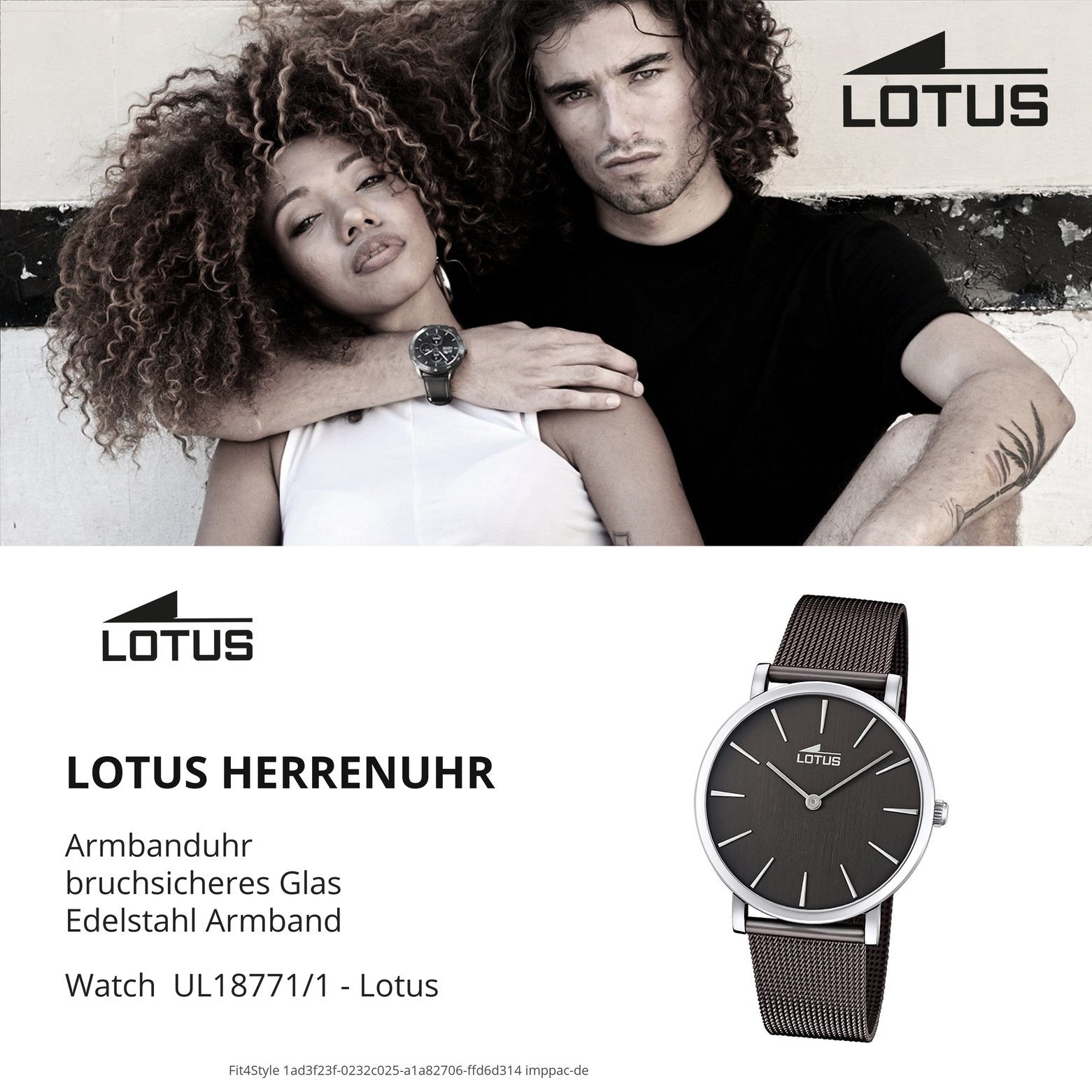 Lotus Quarzuhr Lotus Herren Armbanduhr groß (ca. 40mm) Edelstahlarmband rund, braun Herrenuhr Minimalist