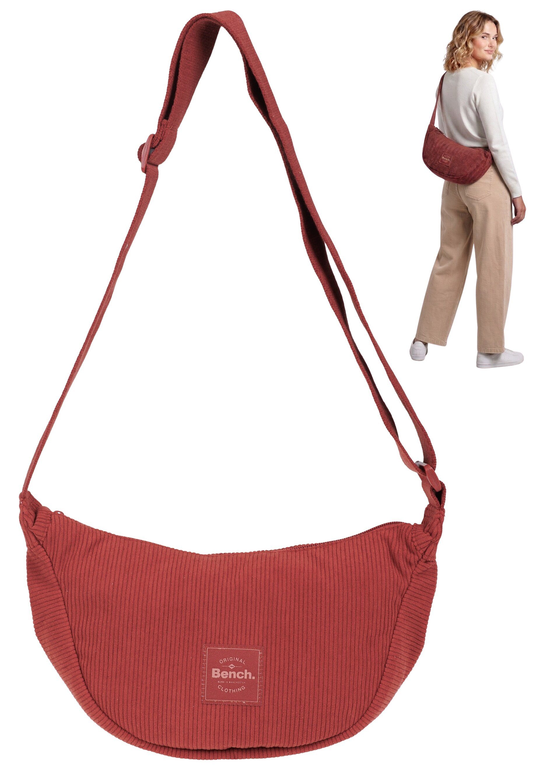 Bench. Handtasche Crossbag Moon Bag Schultertasche Slingbag Medium, Damentasche Damen Freizeittasche Mond Form Cord 64230 + Etui
