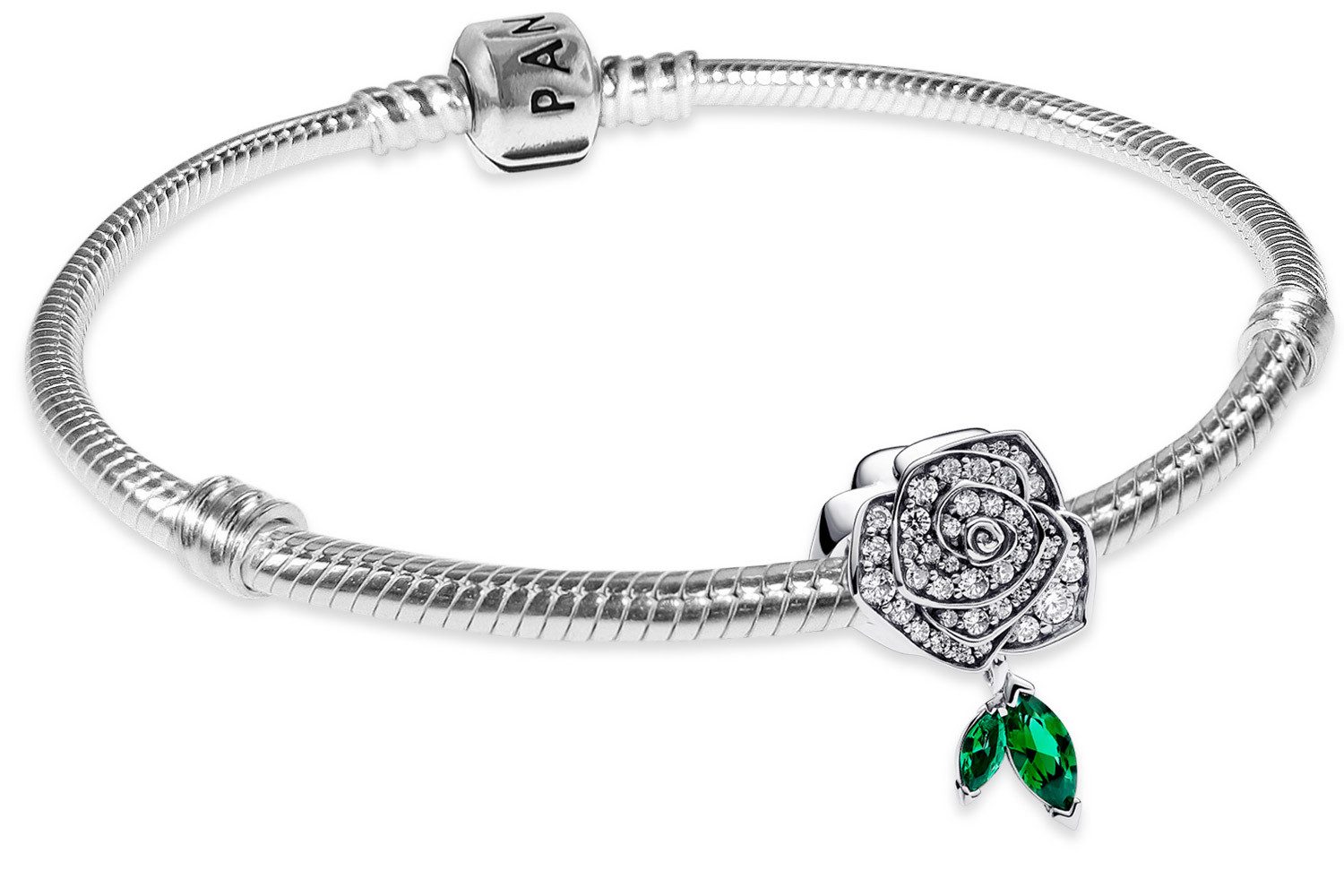 Pandora Charm-Armband Damen-Silber Funkelnde Blühende Rose Starter-Set