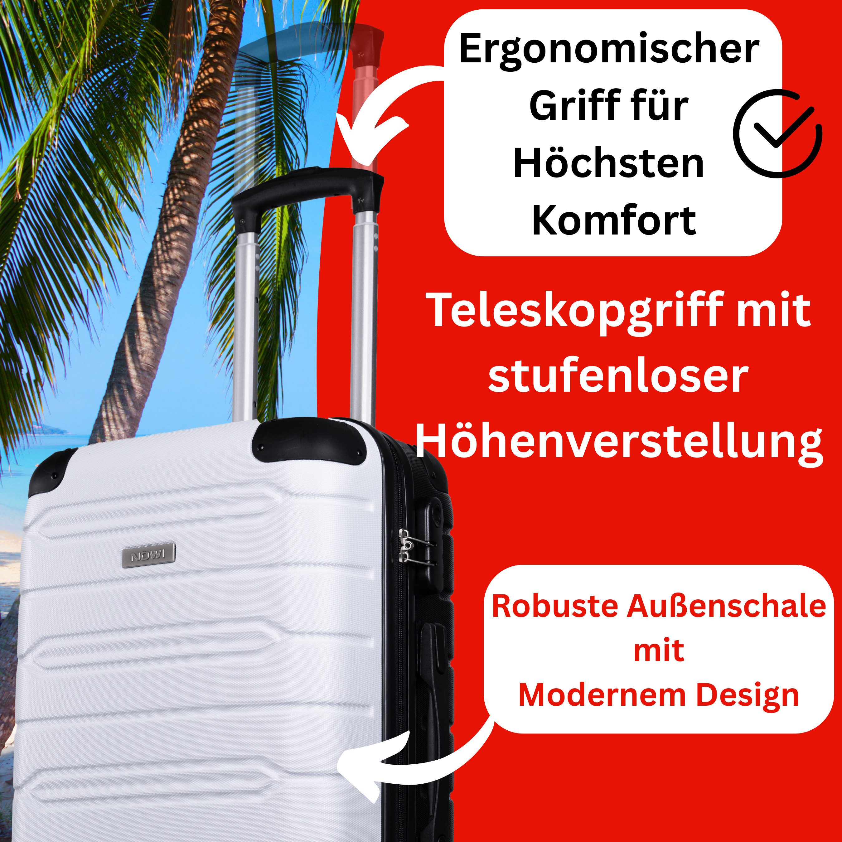 NOWI Hartschalen-Trolley Koffer Hartschalenkoffer mit Zahlenschloss & 8 Rollen Trolley, Zahlenschloss