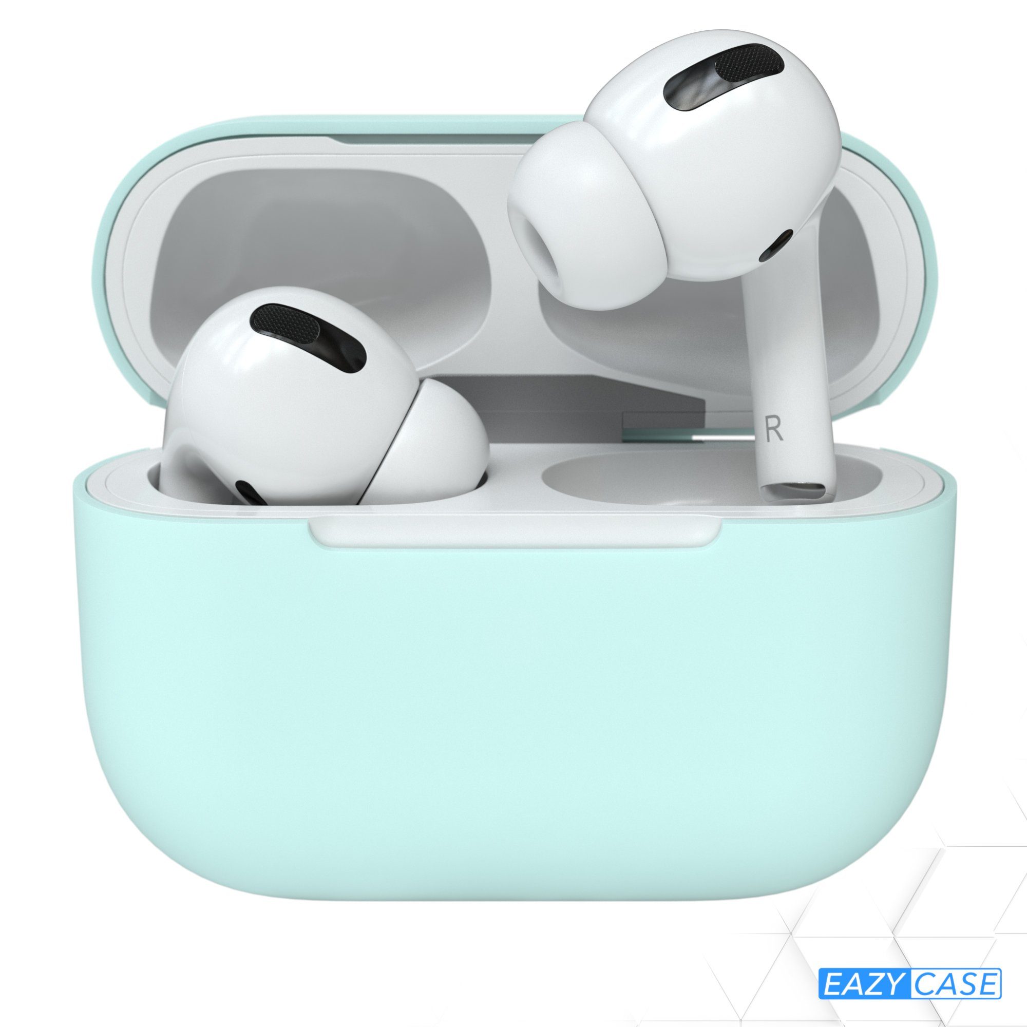 EAZY CASE Kopfhörer-Schutzhülle Silikon Hülle kompatibel mit Apple AirPods Pro, Box Schutzhülle Cover Stoßfest Fullcover Qi-Charging möglich Mint Grün