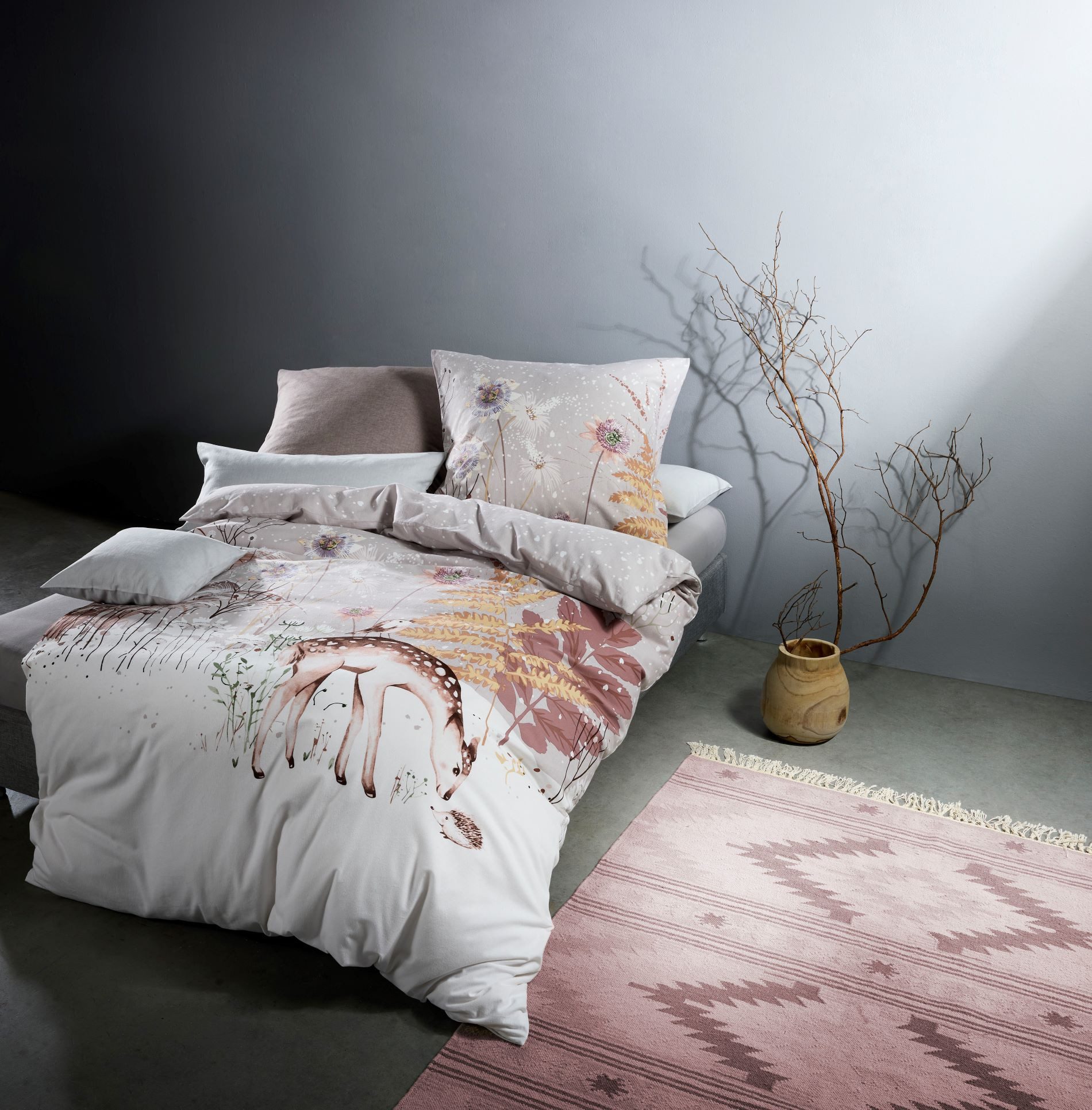 fleuresse Bettwäsche Fleuresse Aspen Biber Bettwäsche 135x200 Rehe Bäume Wi günstig online kaufen