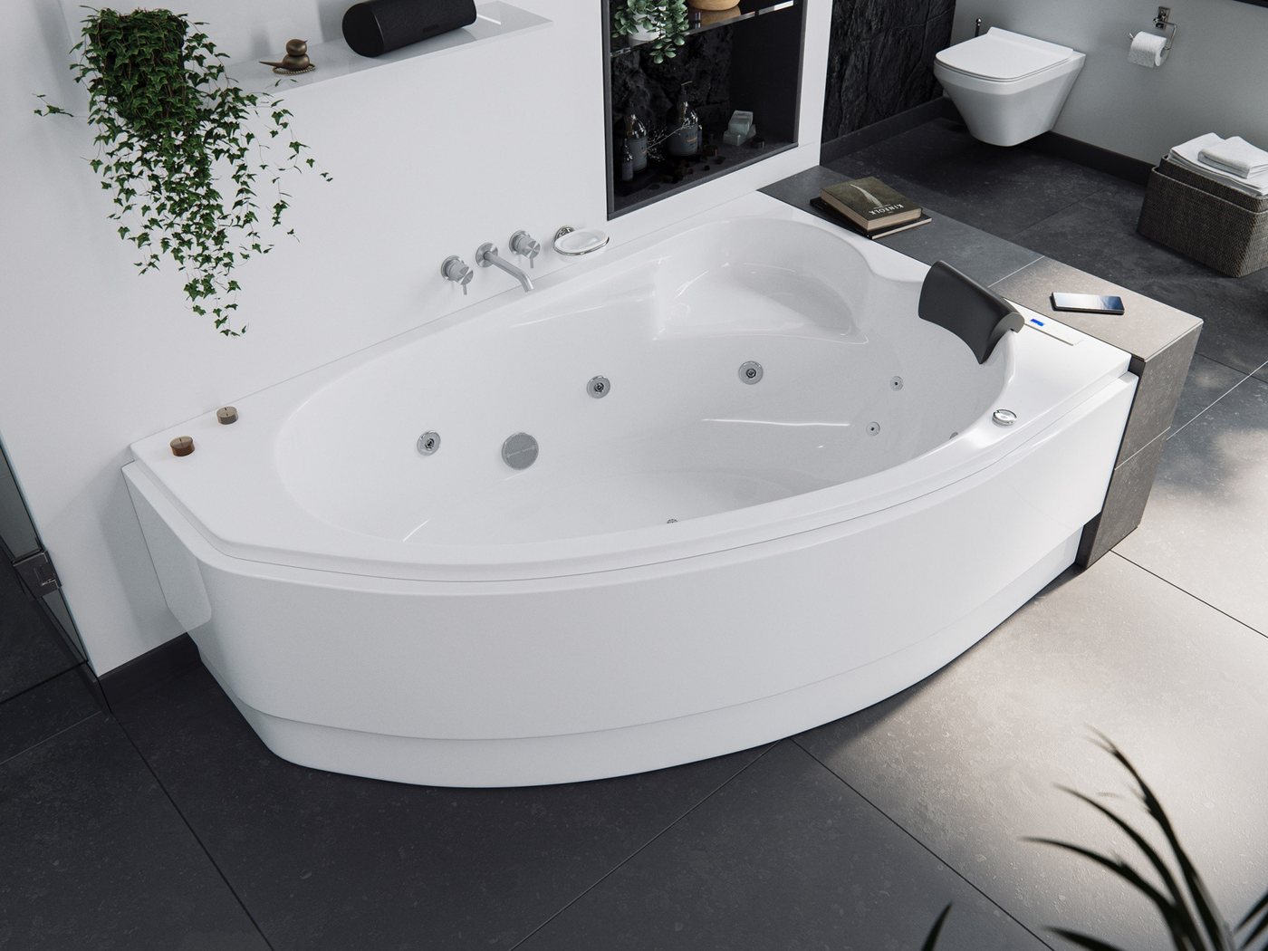 Thumbnail - Magnolia Home Whirlpool-Badewanne Constantin rechts Whirlpool Set ohne Armatur