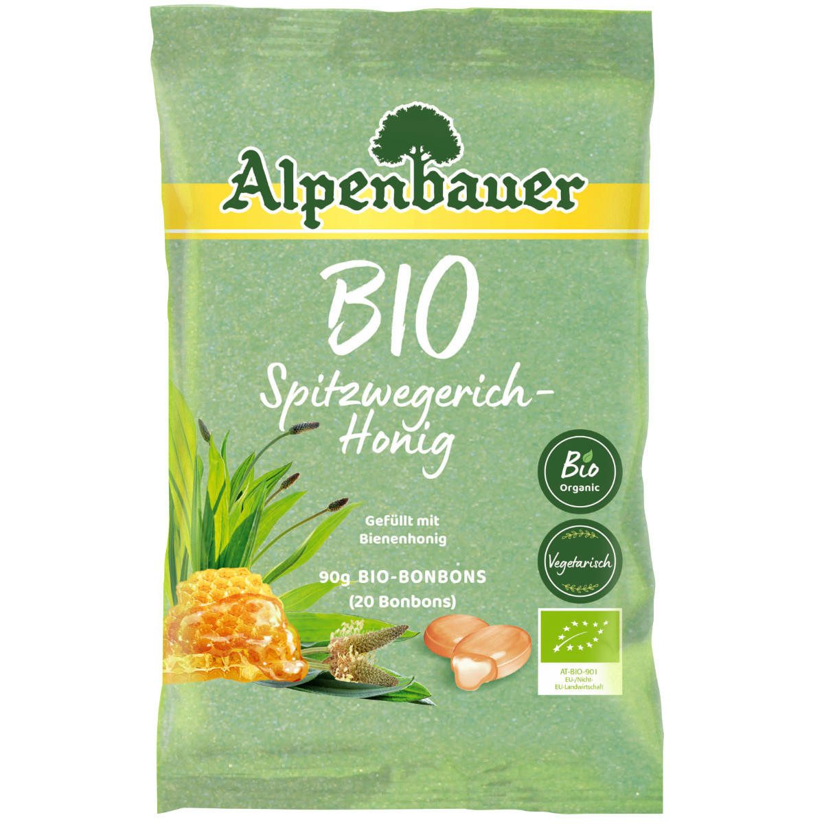 Alpenbauer Süßigkeit, Alpenbauer Bio Spitzwegerich Honig gefüllt mit Bienenhonig 90g