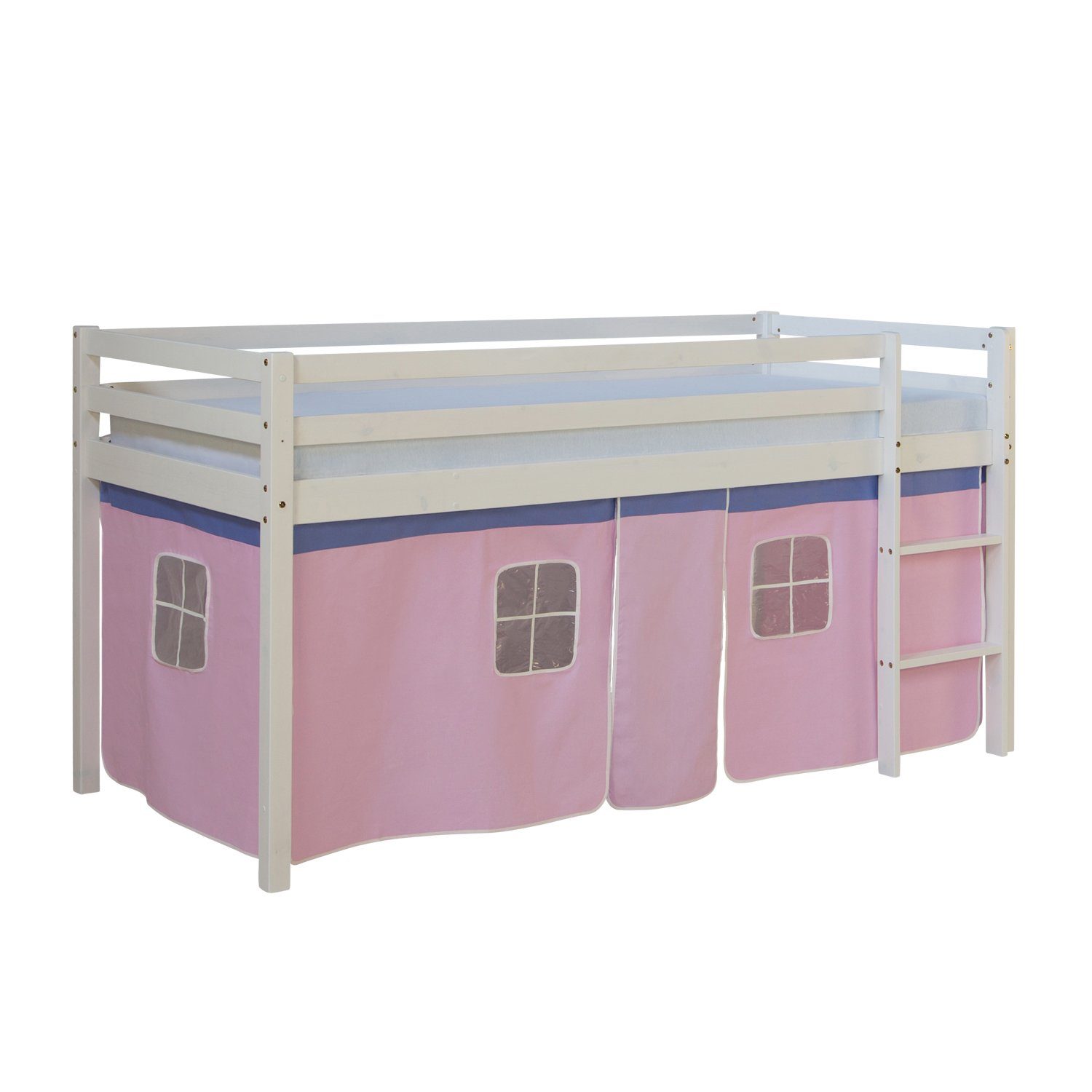 Homestyle4u Hochbett 90x200 mit Vorhang und Lattenrost in Weiß 2550 günstig online kaufen