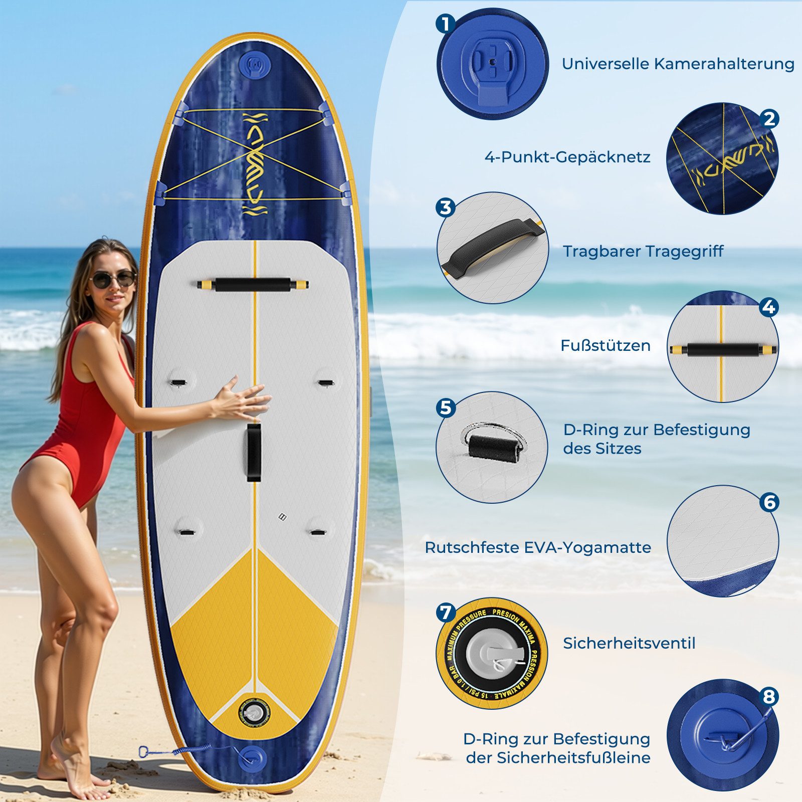 GUNJI Inflatable SUP-Board Stand-up Paddleboard 320*80*15 cm mit Paddel und Pumpe, (2-in-1 aufblasbares Stand Up Paddle Board Set, aufblasbare Stand Up Paddle B – Bild 3 von 5