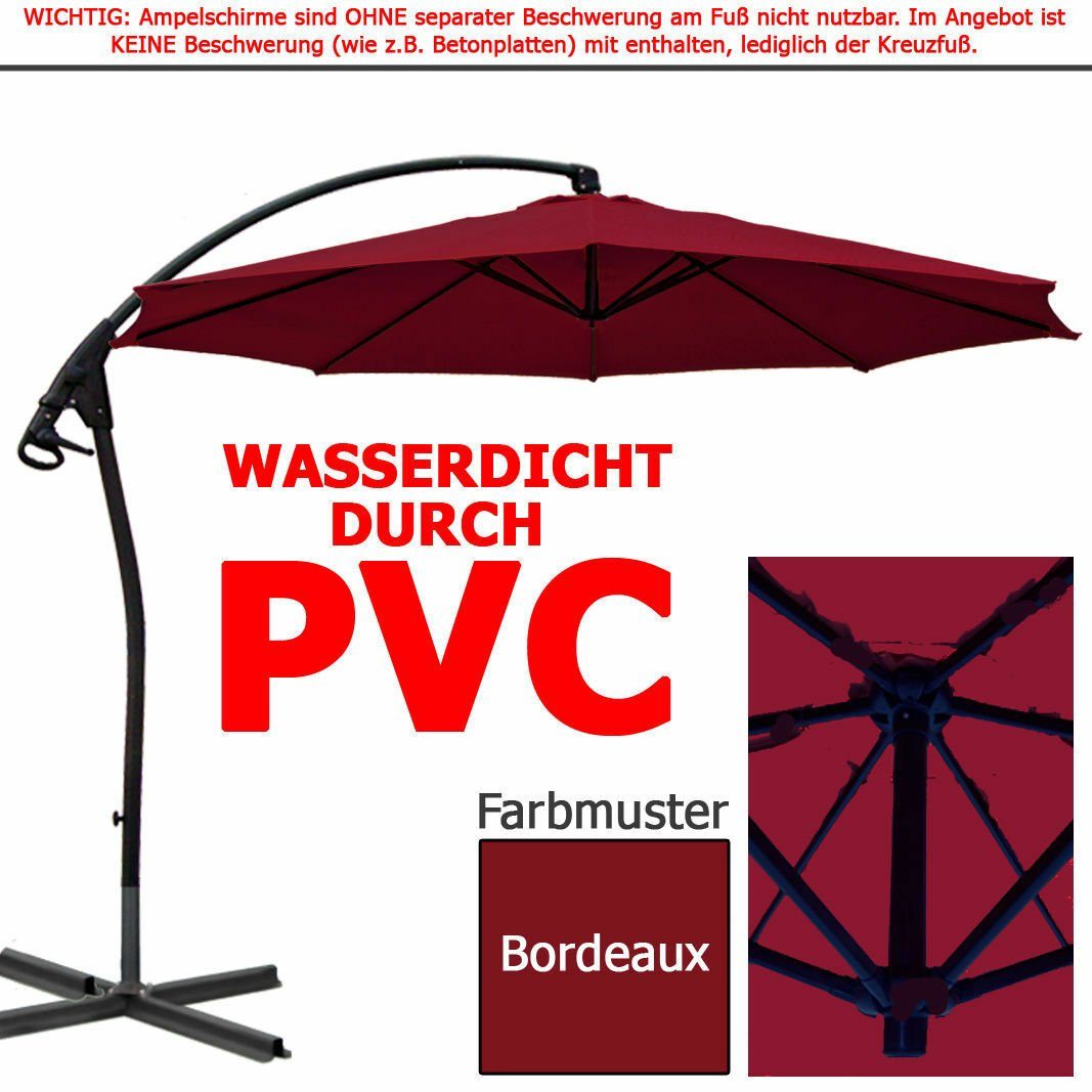 habeig Ampelschirm WASSERDICHT Ampelschirm 3m Marktschirm PVC Schirm 300cm Sonnenschirm, 100% Wasserdicht