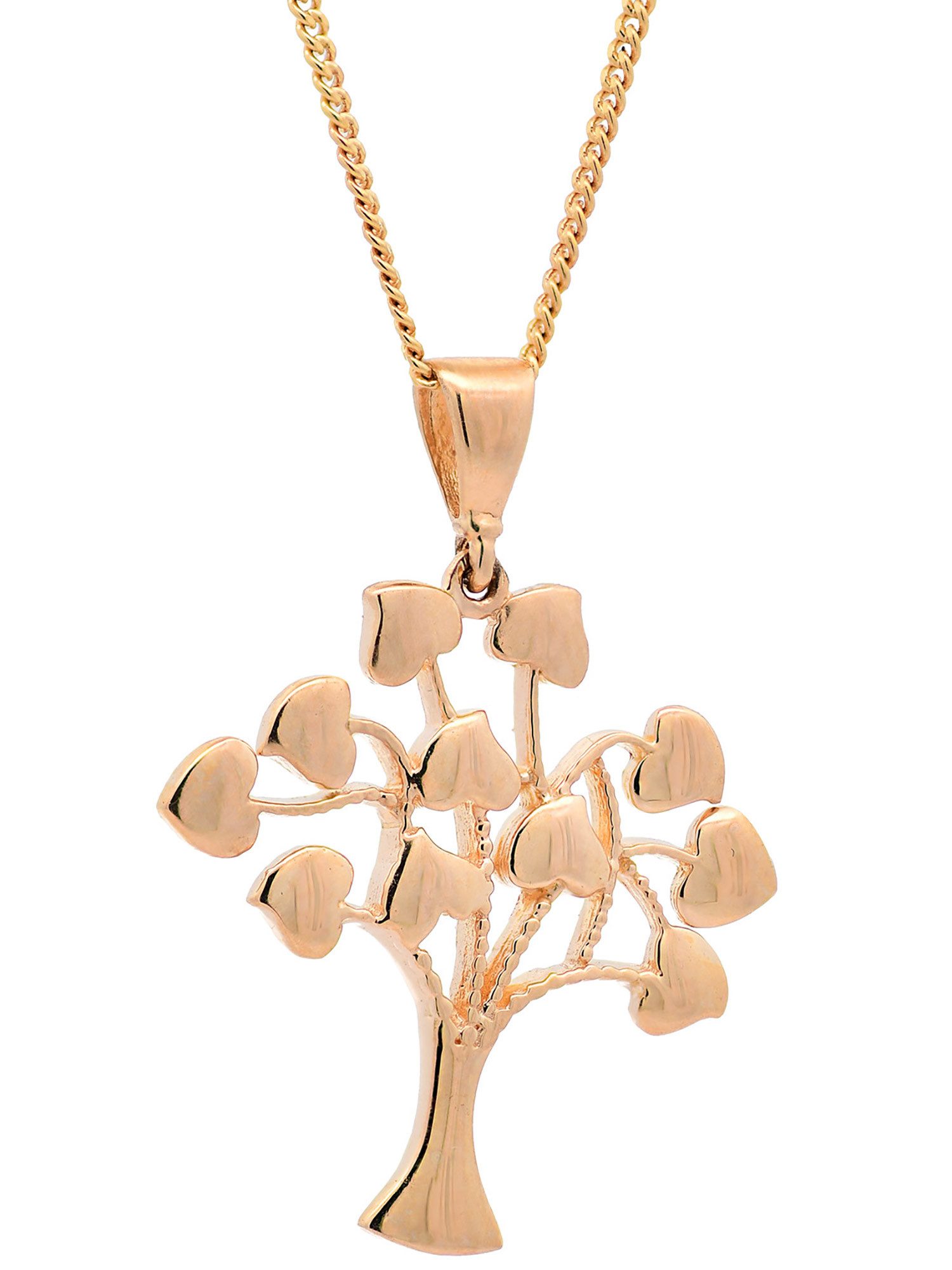 HOPLO Herzanhänger Anhänger Lebensbaum mit Herzen mit Goldkette 60 cm 585 -14 Karat Gold, Made in Germany