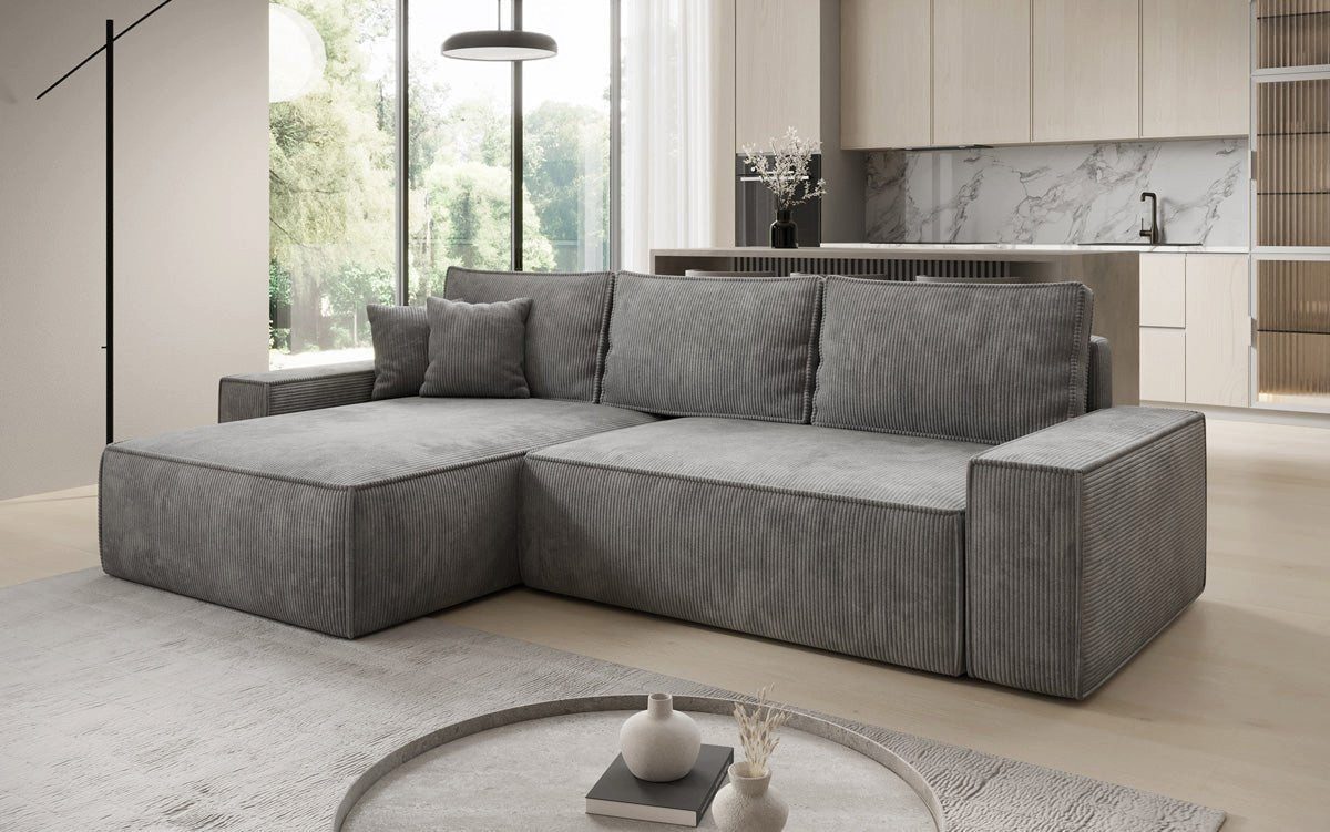 Luxusbetten24 Schlafsofa Designer Sofa Lunaro in Cord, mit Stauraum und Schlaffunktion