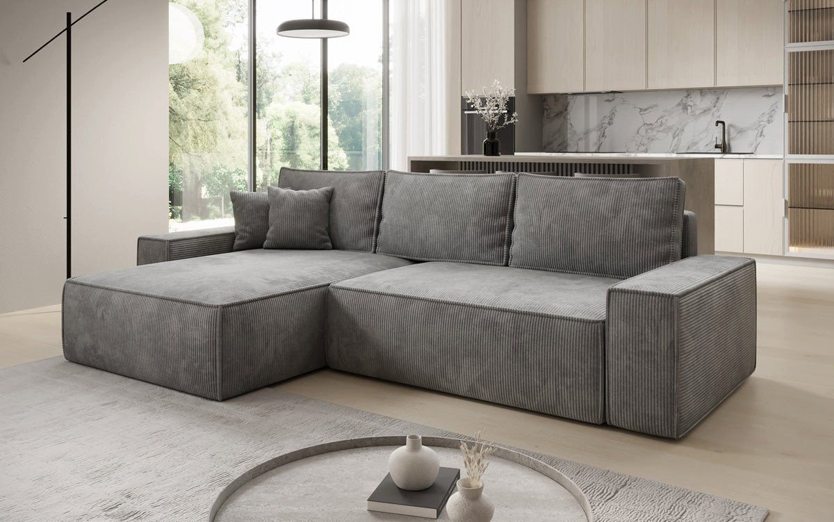 Luxusbetten24 Schlafsofa Designer Sofa Lunaro in Cord, mit Stauraum und Schlaffunktion