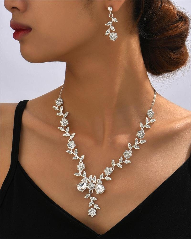 Rouemi Choker-Set Damen Halskette Set, Braut Blume Edelstein Ohrstecker Halskette Set