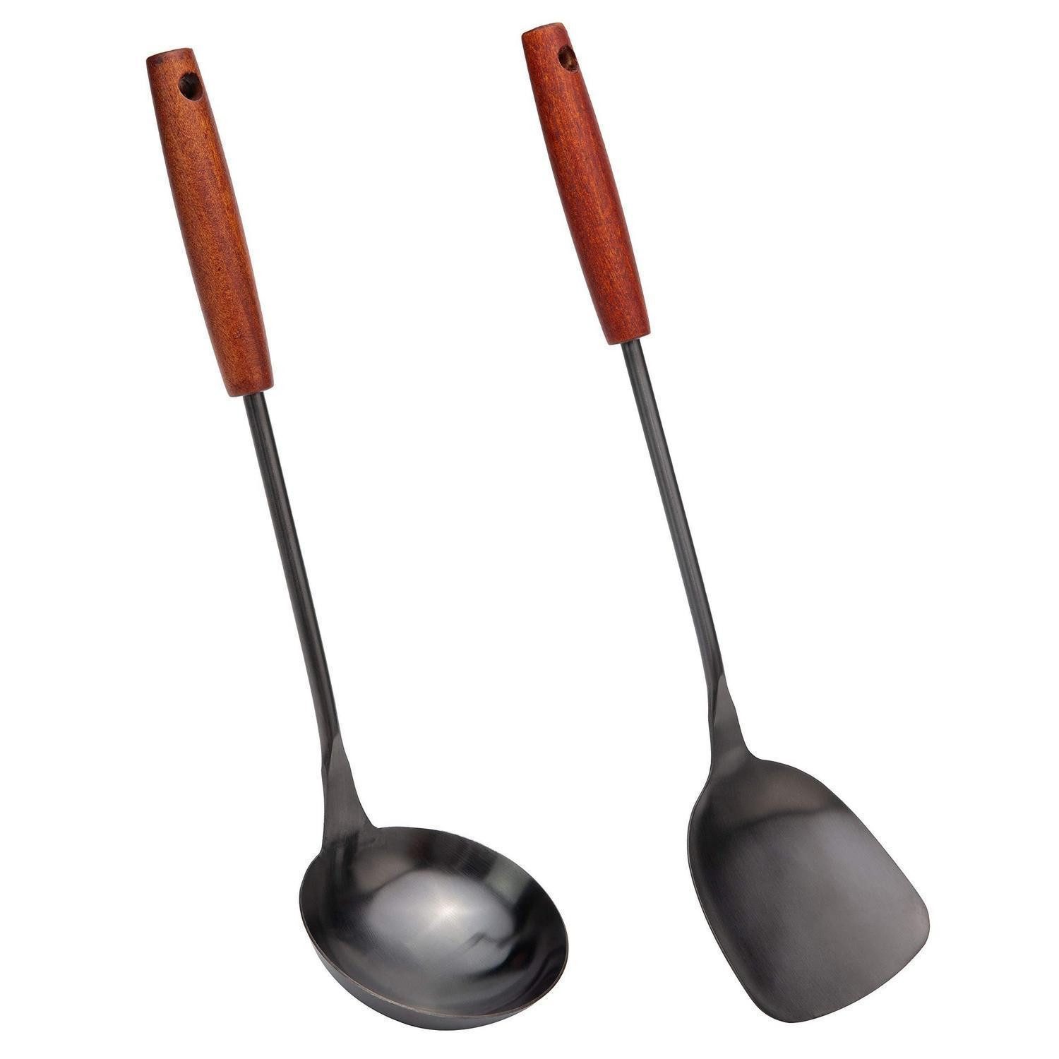 LuxusKollektion Wokwender Wok Spatel-Schöpflöffel Edelstahl Schwarz 36-38cm