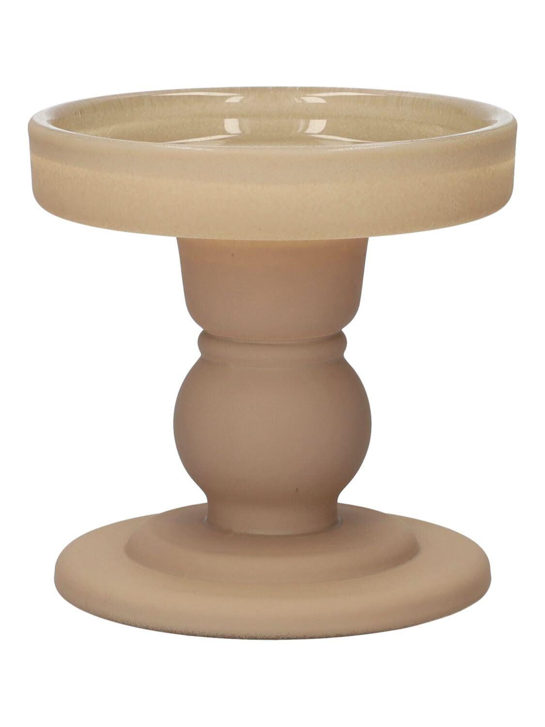 INNA-Glas Kerzenhalter Kerzenleuchter Stumpenkerze KLEOFINA, beige-matt, 8,5cm, Ø8,5cm